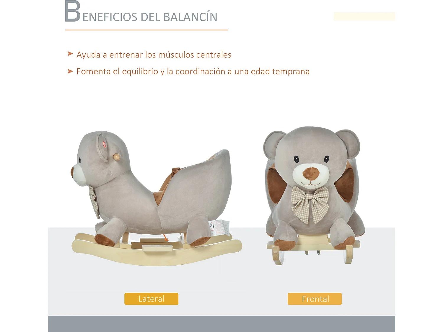 Caballo balancín de bebé gris 60 x 33 x 50cm HOMCOM