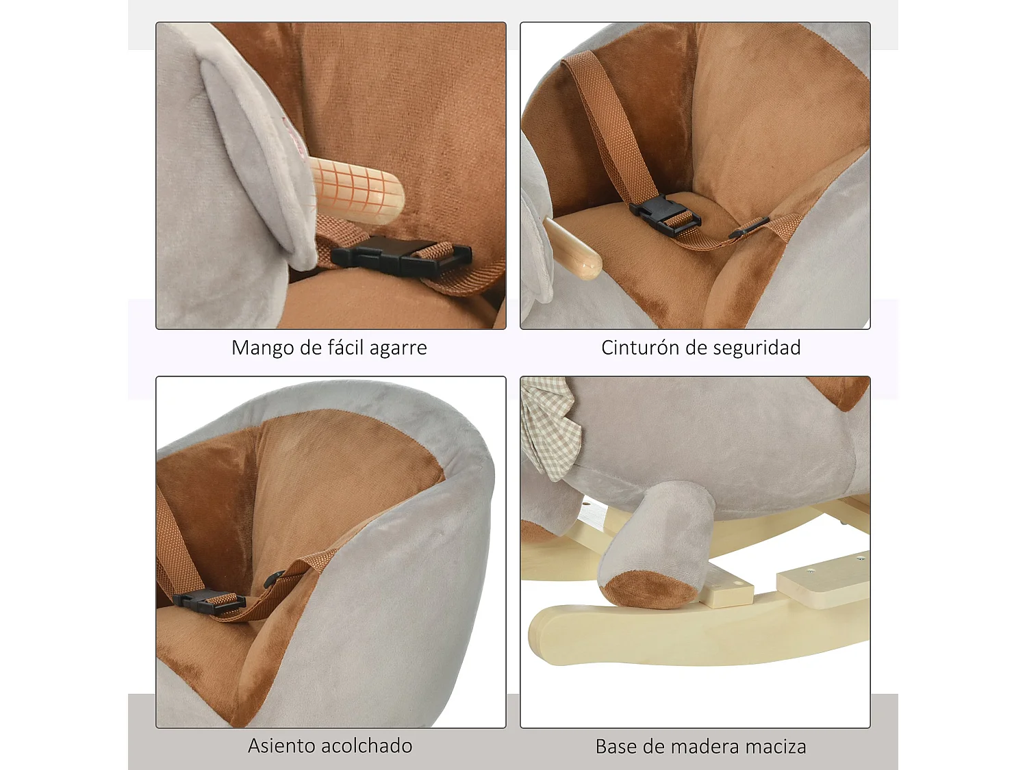 Caballo balancín de bebé gris 60 x 33 x 50cm HOMCOM