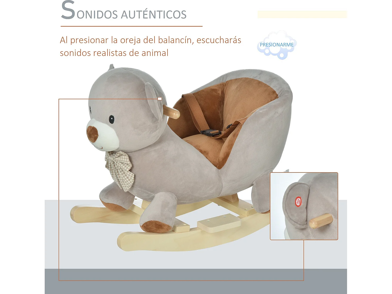 Caballo balancín de bebé gris 60 x 33 x 50cm HOMCOM