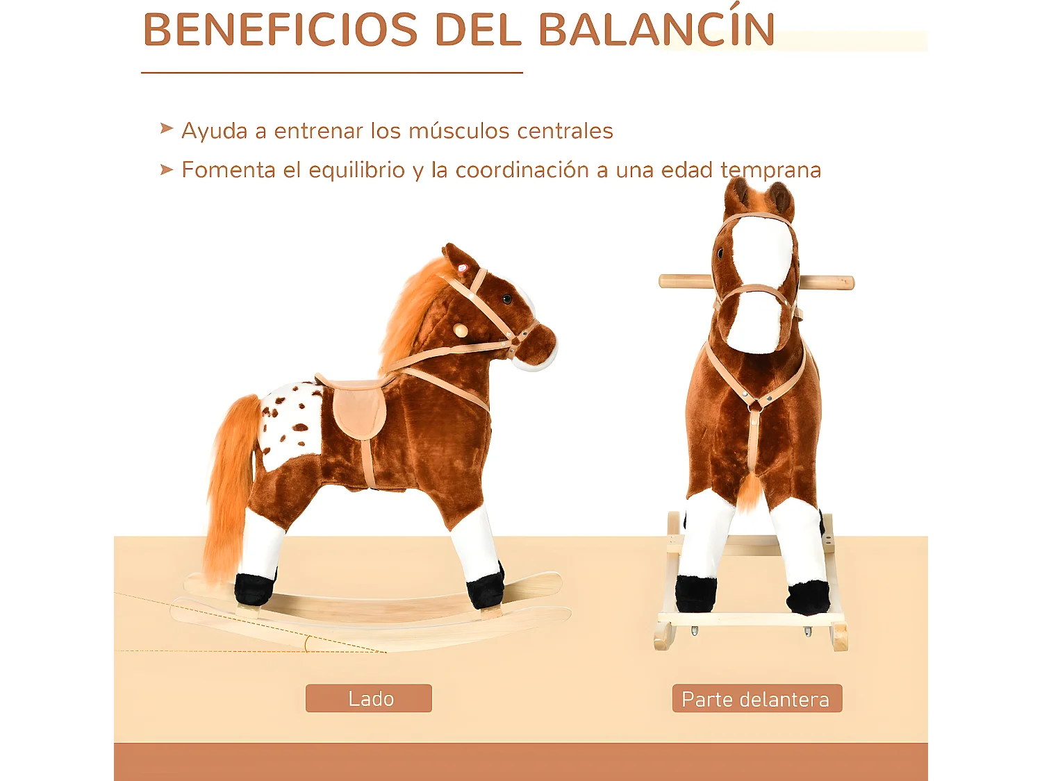 Caballito balancín marrón 74x28x65cm HOMCOM