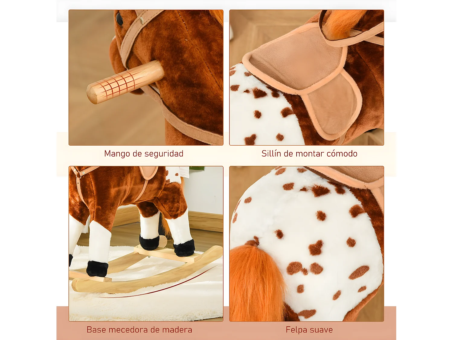 Caballito balancín marrón 74x28x65cm HOMCOM