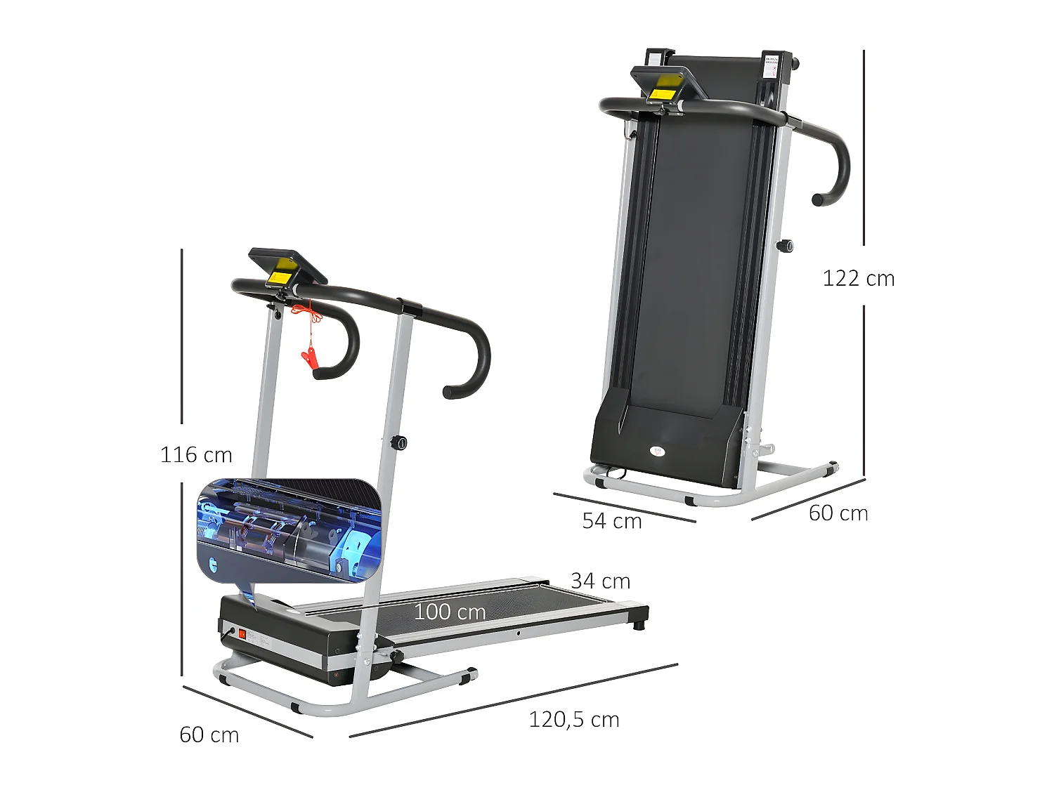 Cinta de correr negro y gris 120.5x60x116 cm HOMCOM