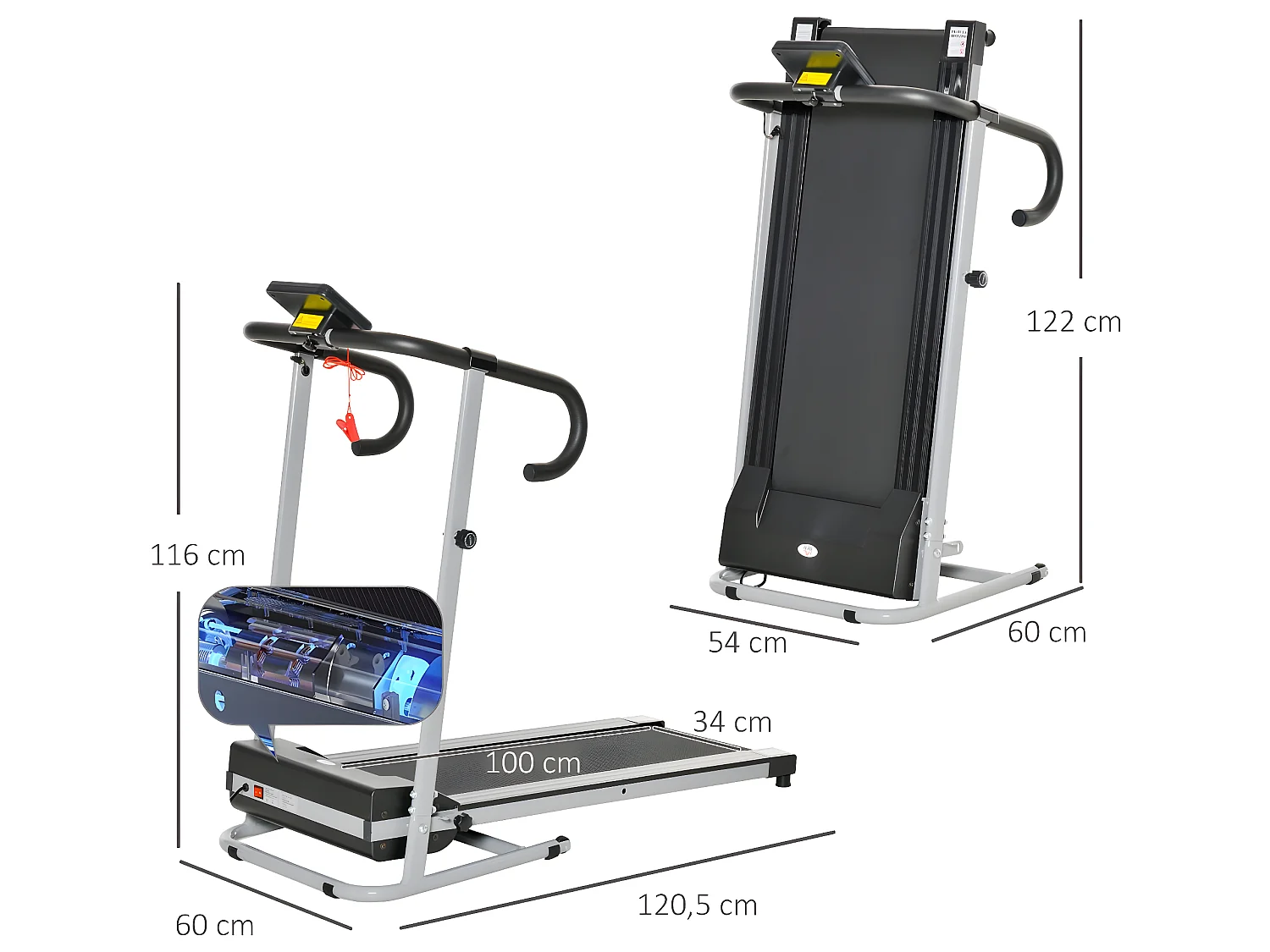 Cinta de correr negro y gris 120.5x60x116 cm HOMCOM