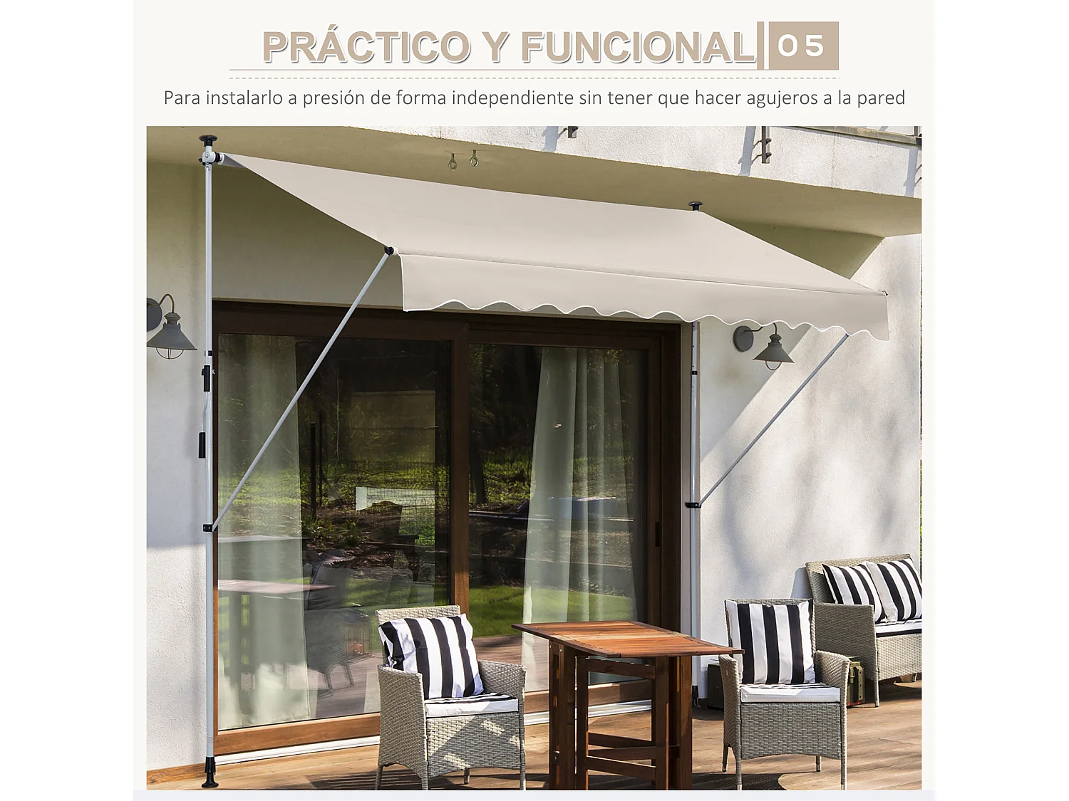 Toldo manual retráctil beige 400x120x280 cm Outsunny