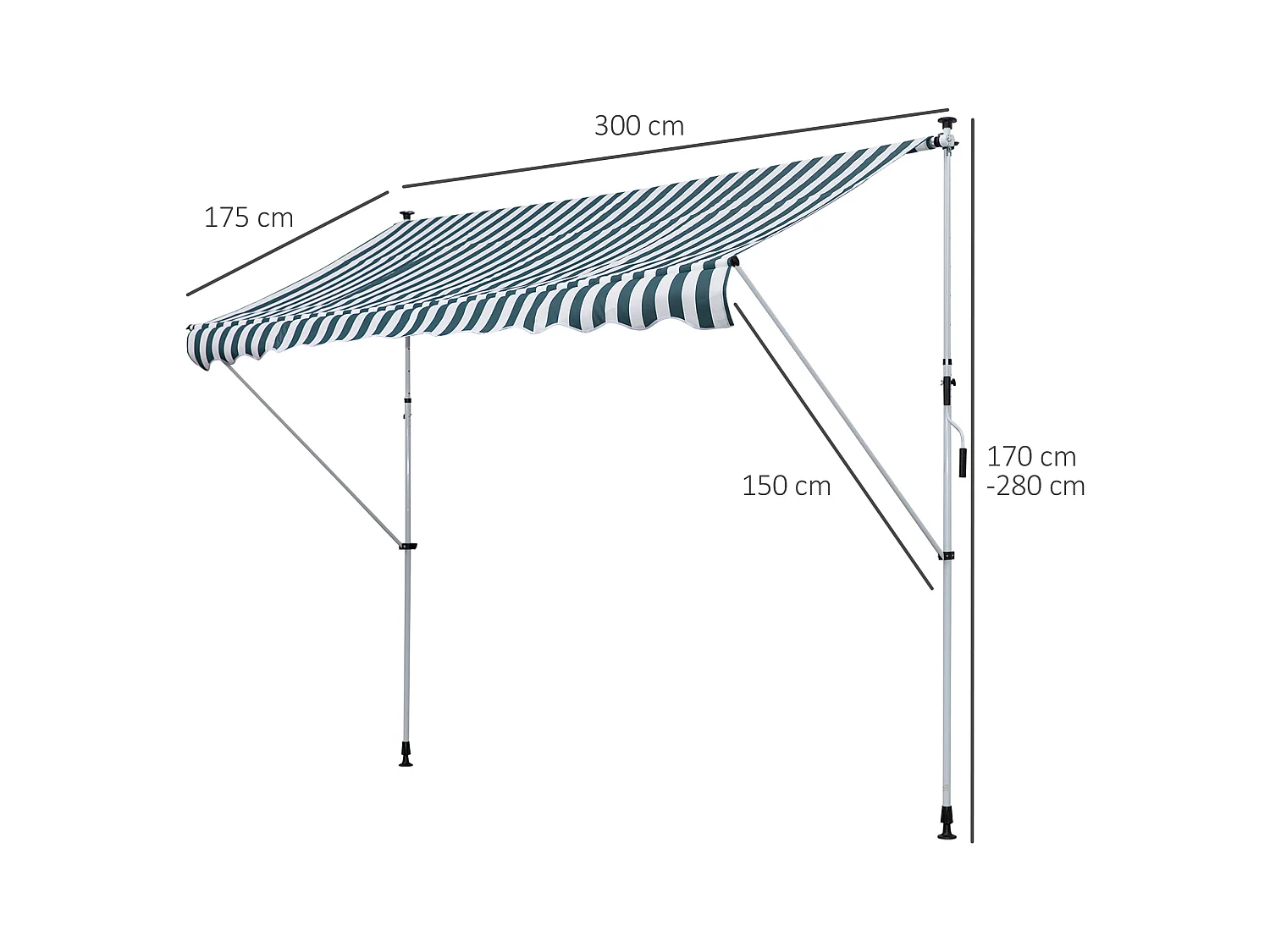Toldo manual retráctil verde 300x150x280 cm Outsunny