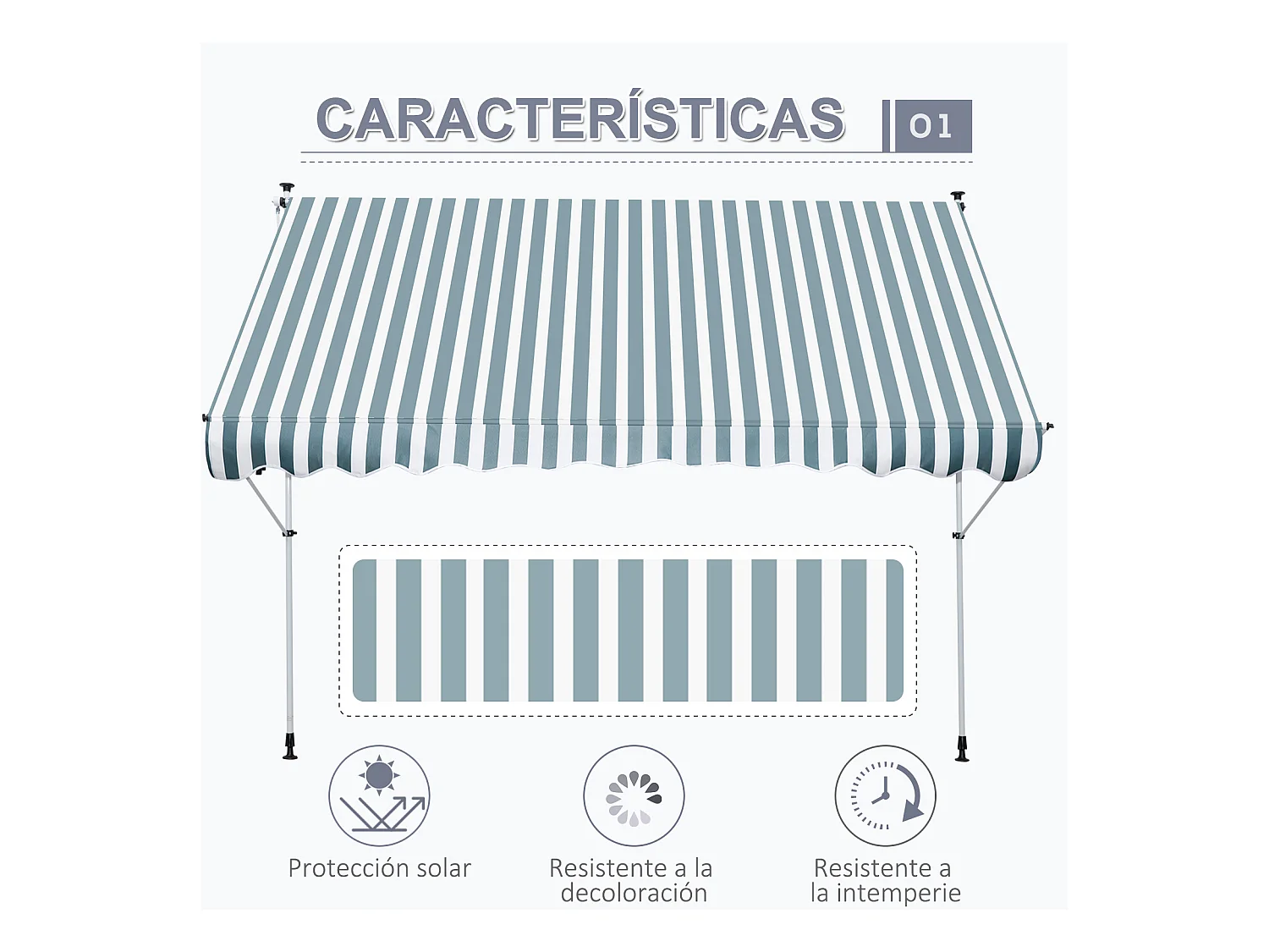 Toldo manual retráctil verde 300x150x280 cm Outsunny