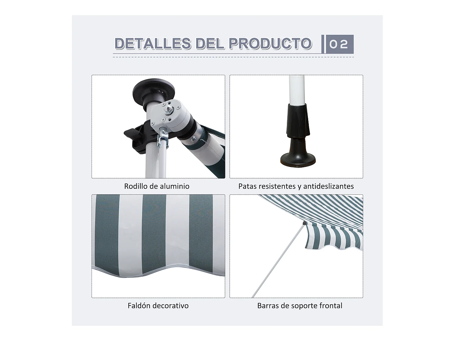 Toldo manual retráctil verde 300x150x280 cm Outsunny