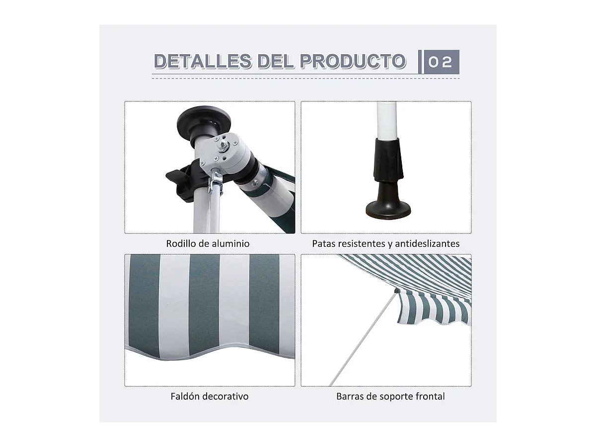 Toldo manual retráctil verde 300x150x280 cm Outsunny