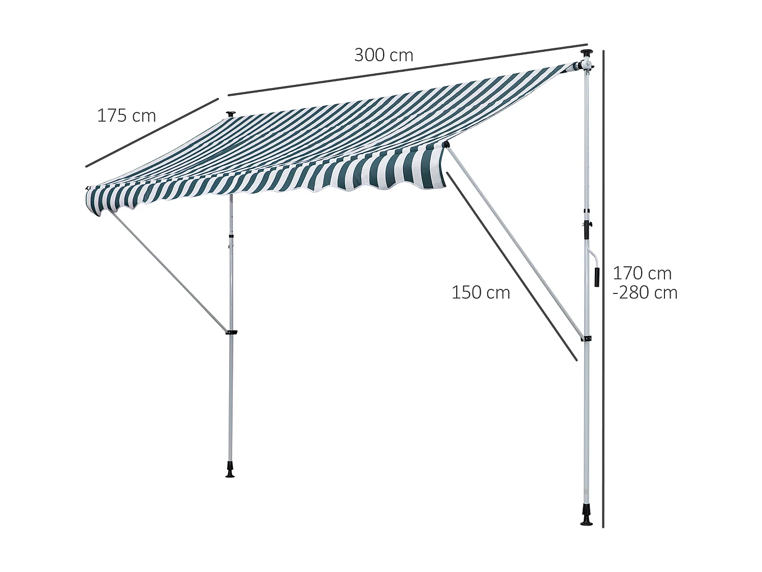 Toldo manual retráctil verde 300x150x280 cm Outsunny