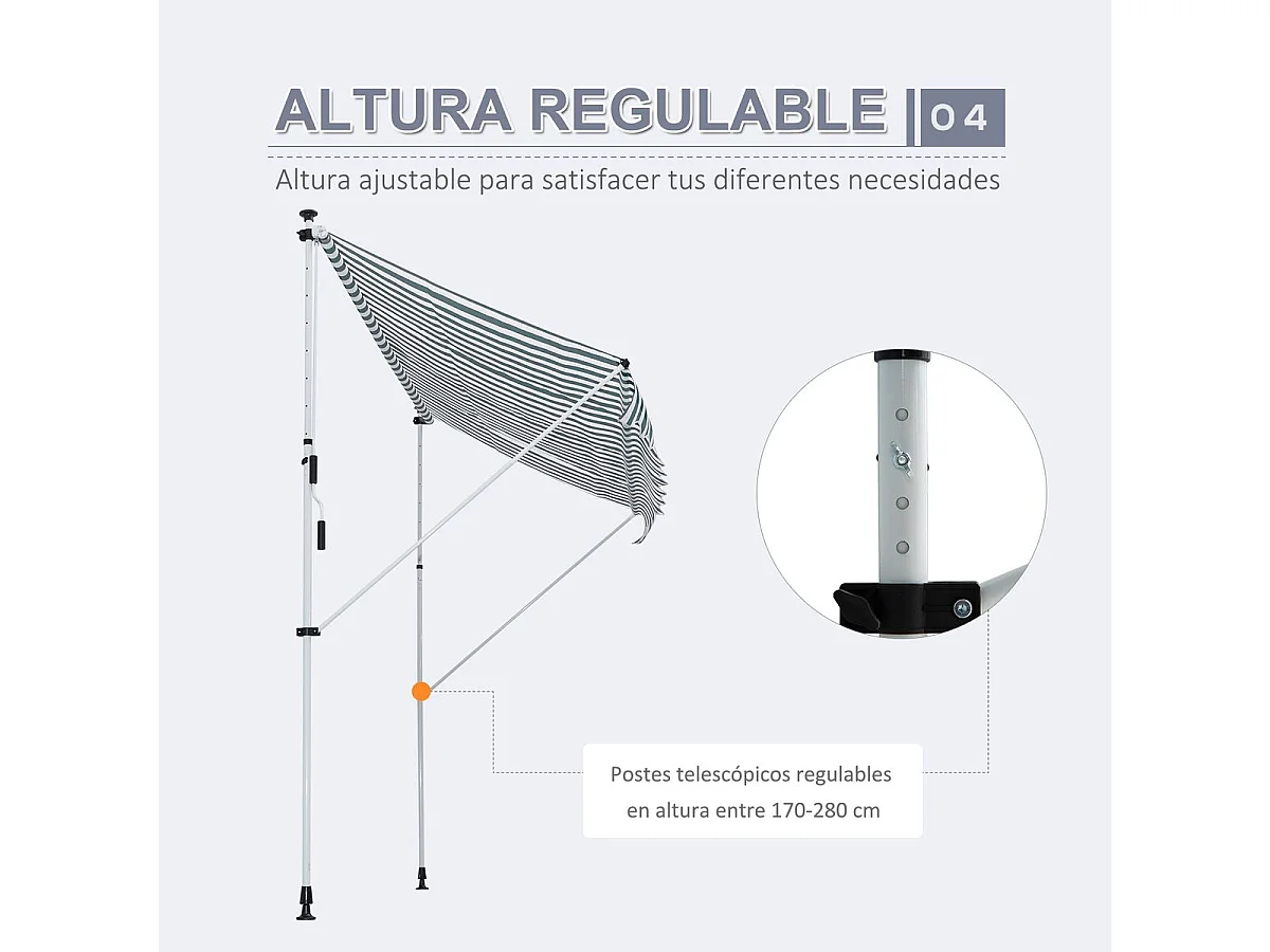 Toldo manual retráctil verde 300x150x280 cm Outsunny