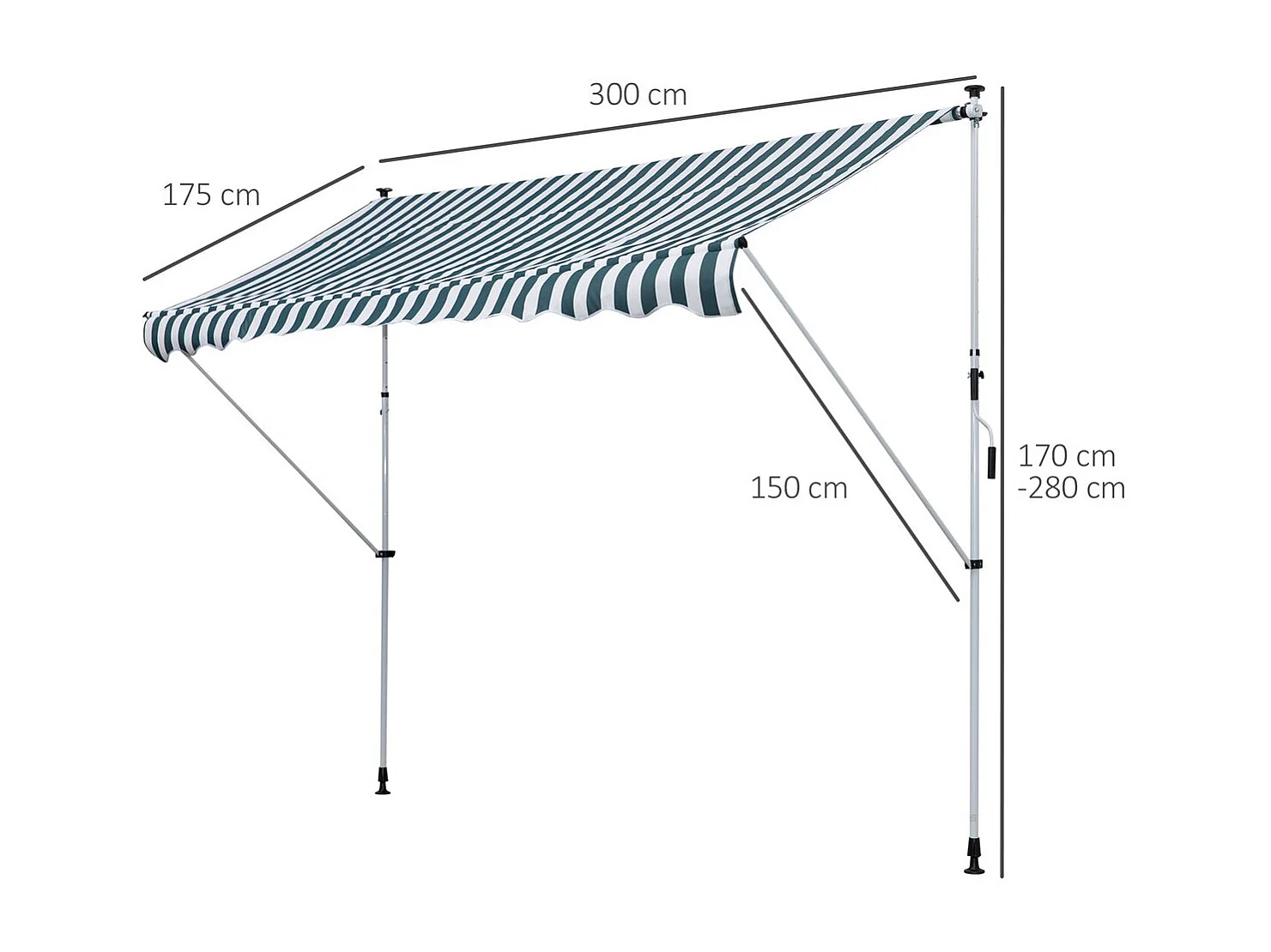 Toldo manual retráctil verde 300x150x280 cm Outsunny