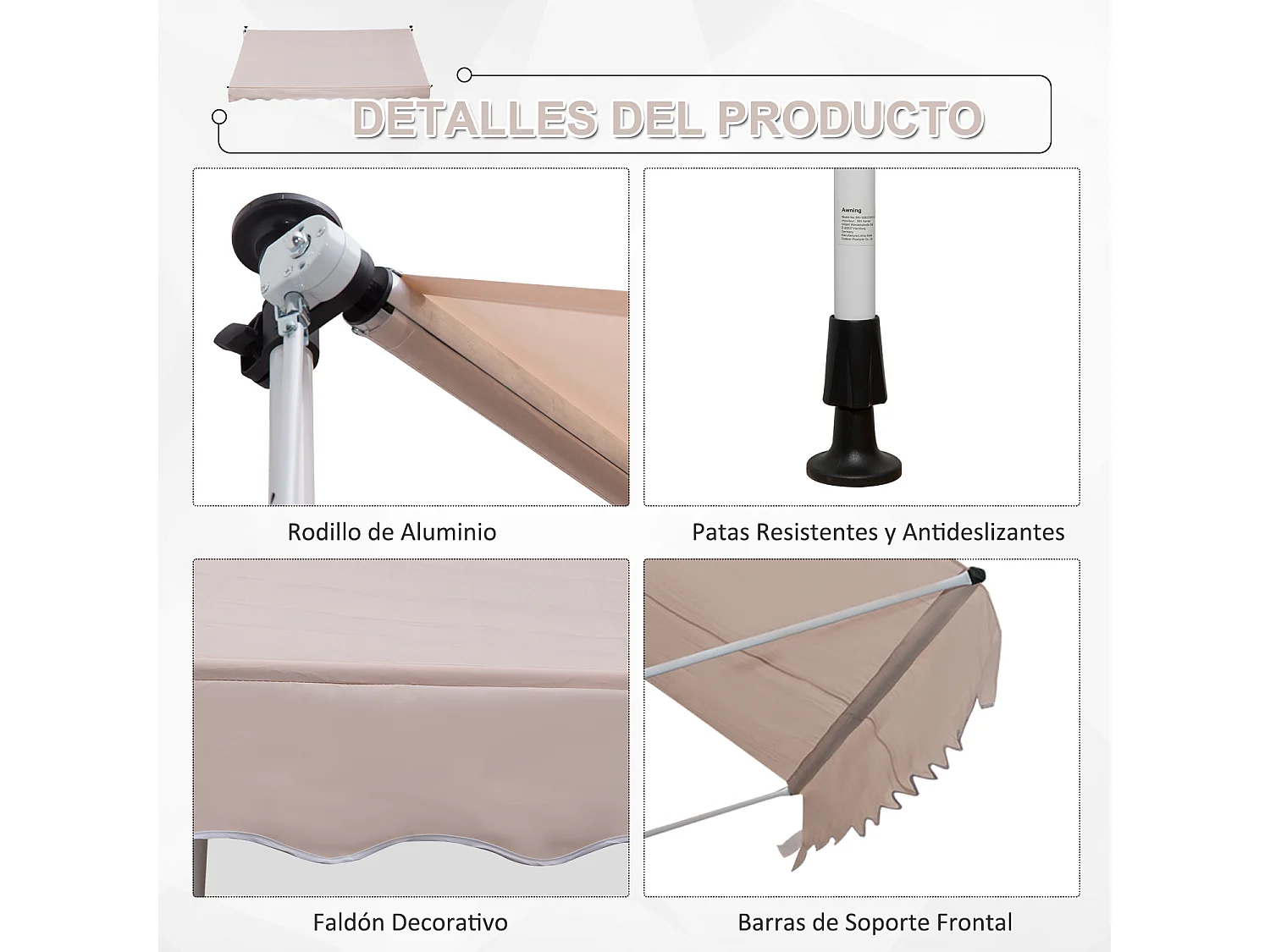 Toldo manual retráctil beige 300x150x280 cm Outsunny