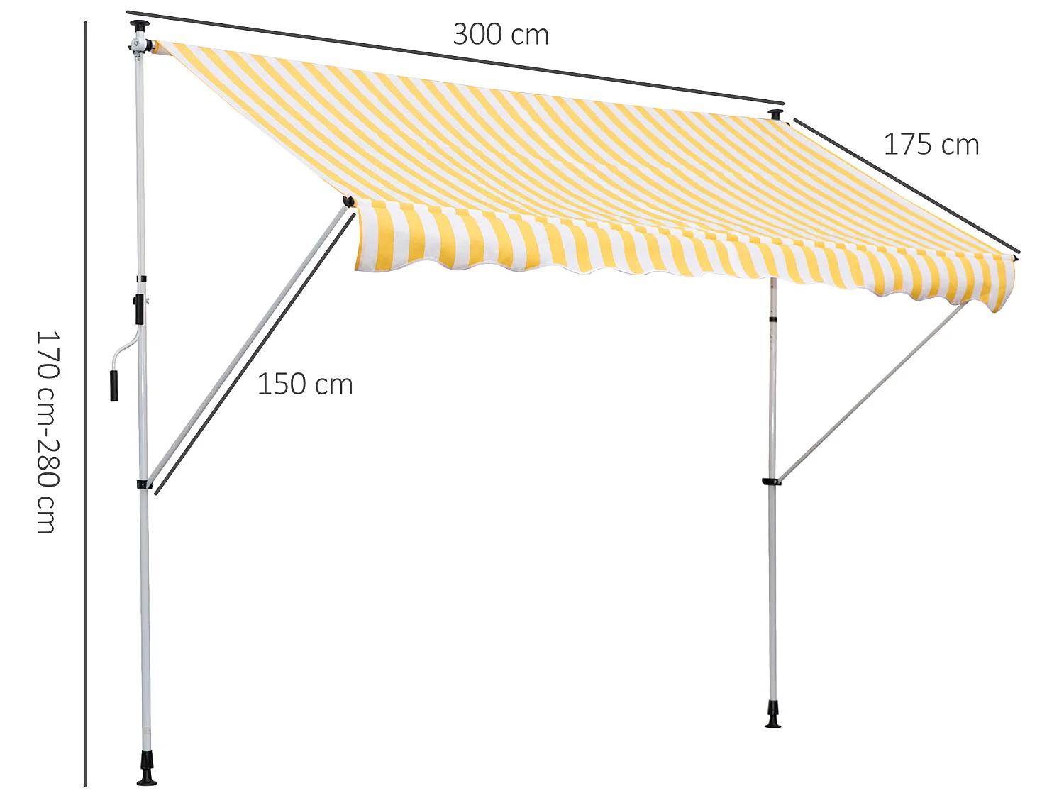 Toldo manual retráctil amarillo 300x150x280 cm Outsunny
