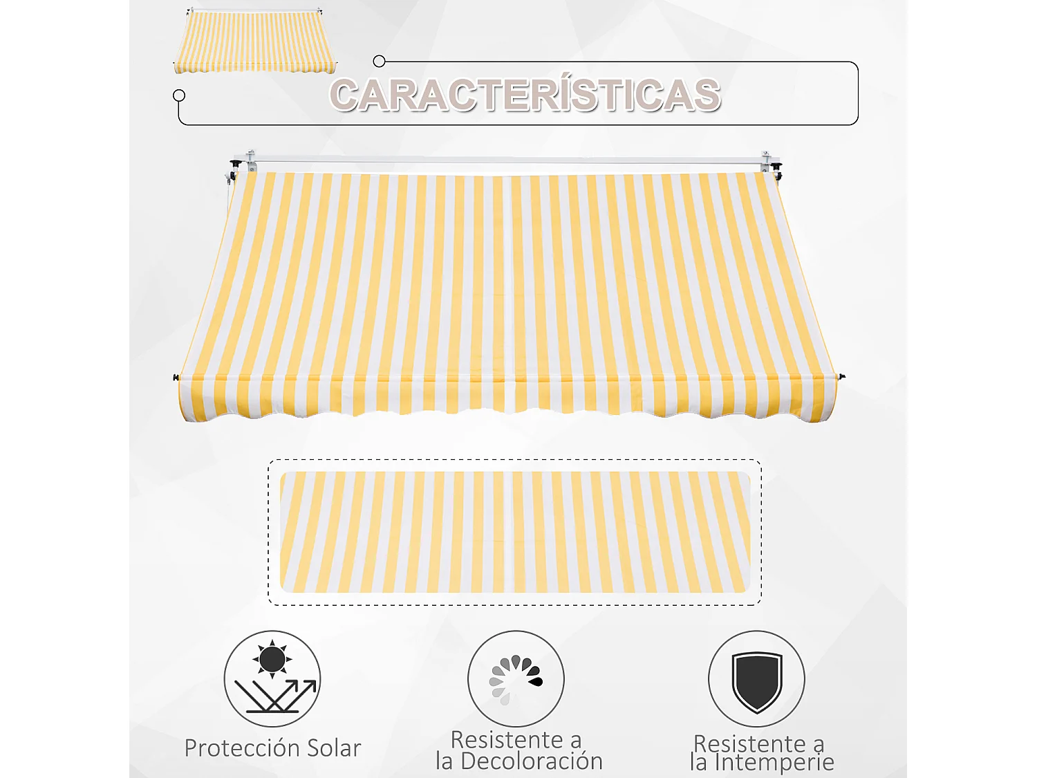 Toldo manual retráctil amarillo 300x150x280 cm Outsunny