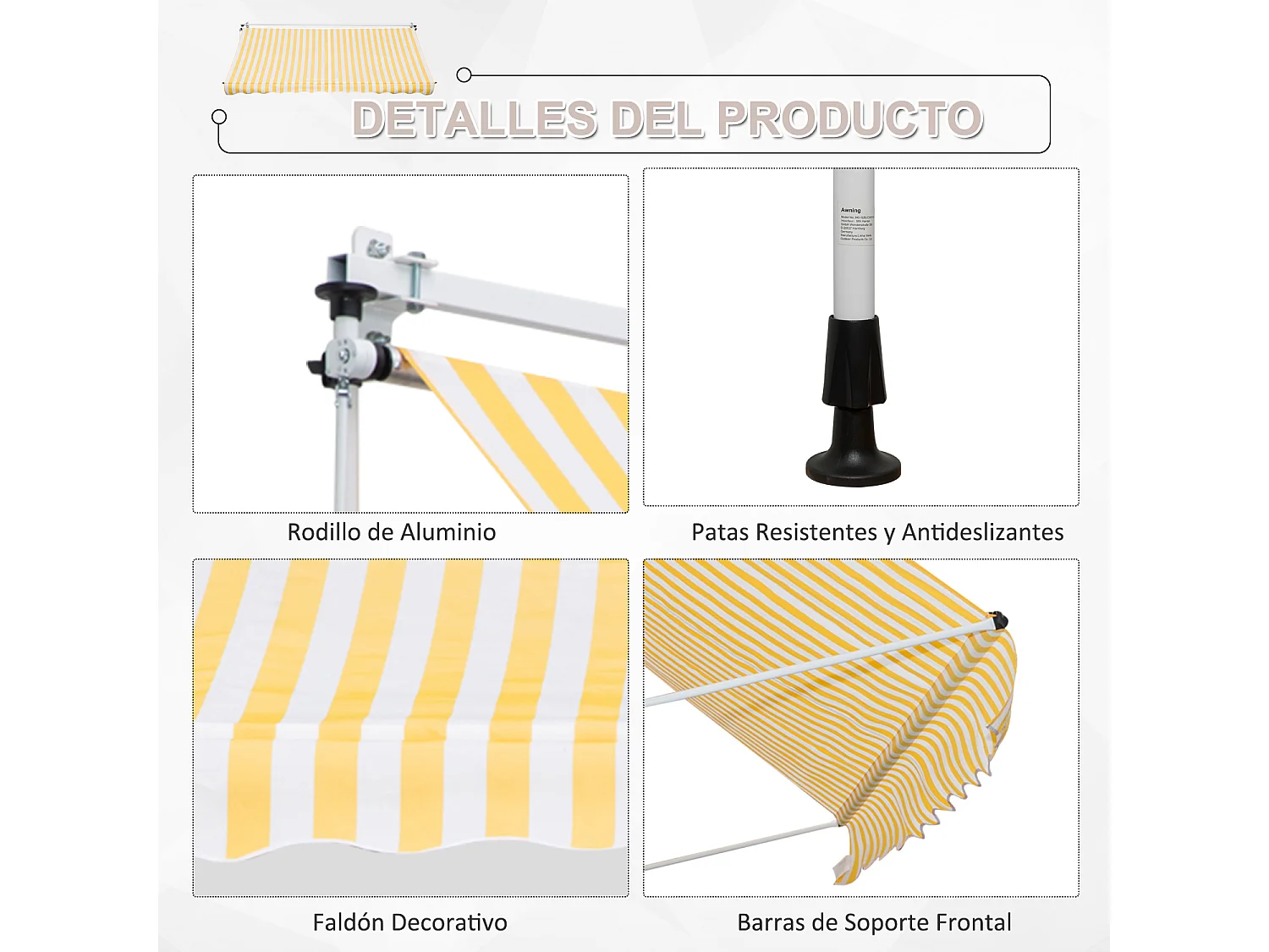 Toldo manual retráctil amarillo 300x150x280 cm Outsunny