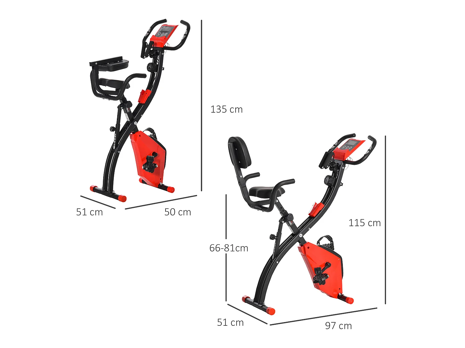 Bicicleta estática rojo 97x51x115 cm HOMCOM