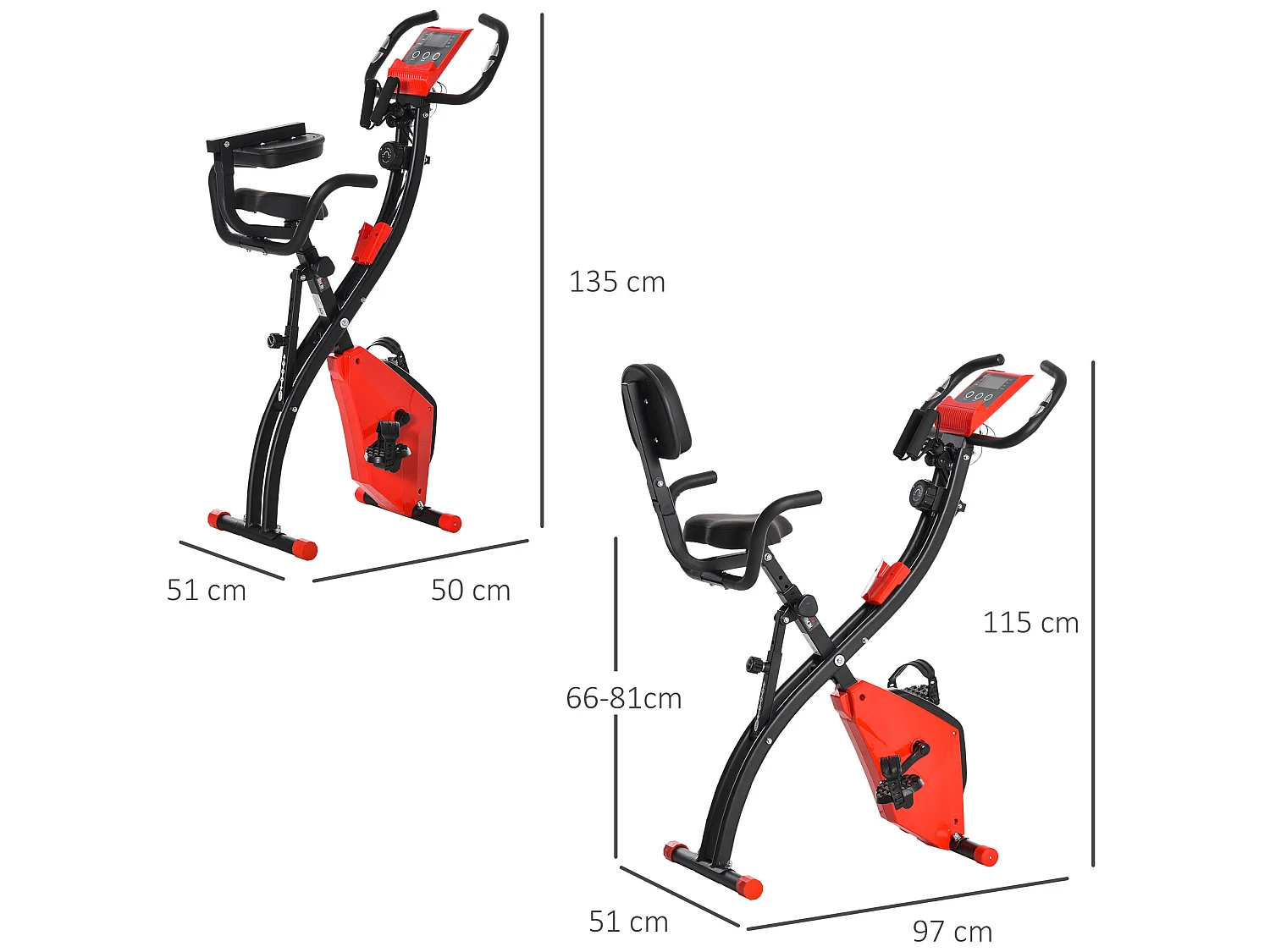 Bicicleta estática rojo 97x51x115 cm HOMCOM
