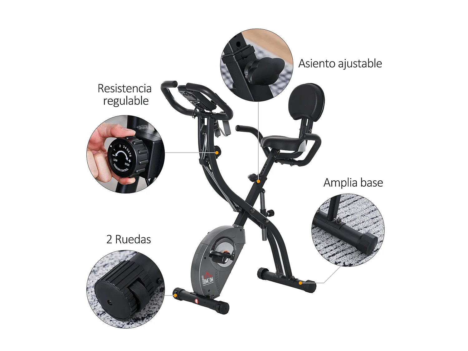 Bicicleta estática negro 107x53x107 cm HOMCOM