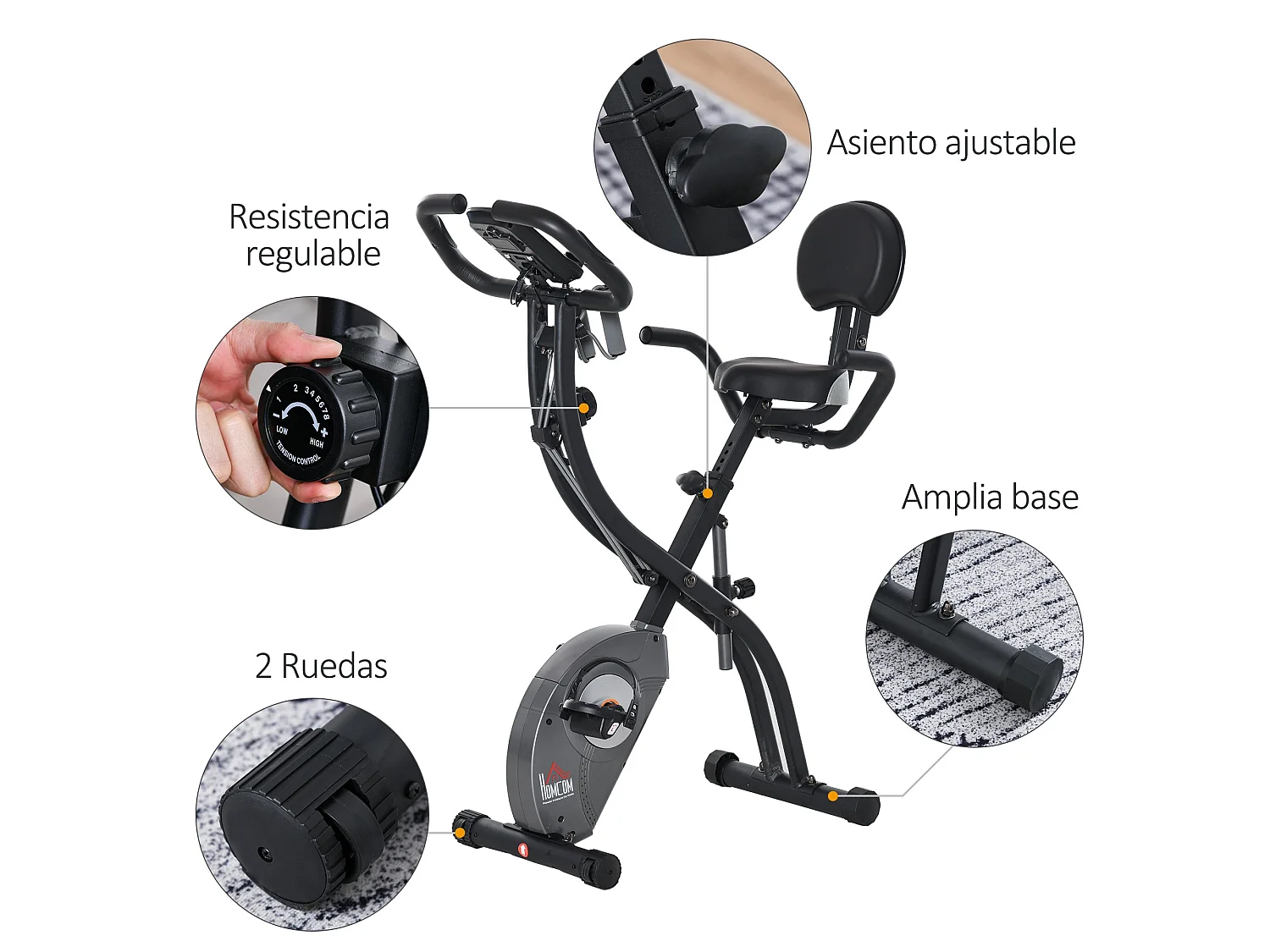 Bicicleta estática negro 107x53x107 cm HOMCOM