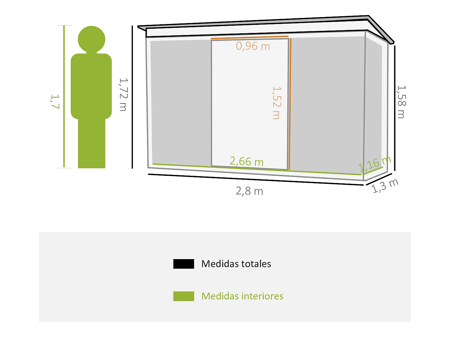 Caseta de jardín verde 280x130x172 cm Outsunny