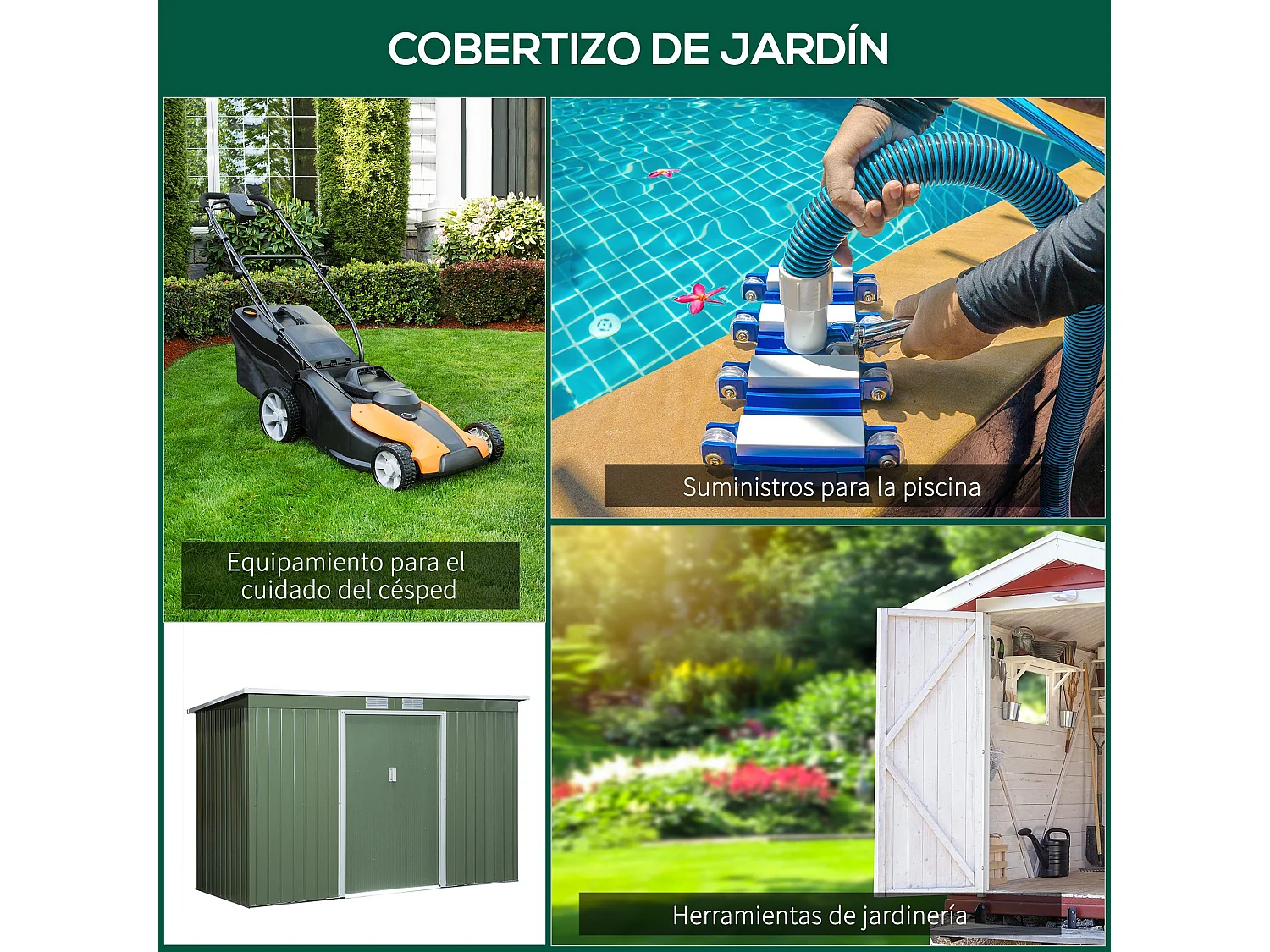 Caseta de jardín verde 280x130x172 cm Outsunny