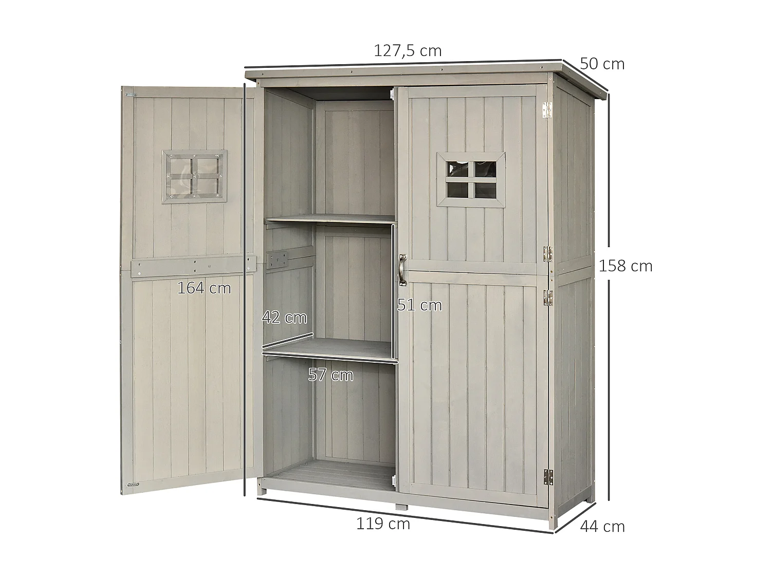 Cobertizo de madera gris 127.5x50x164 cm Outsunny