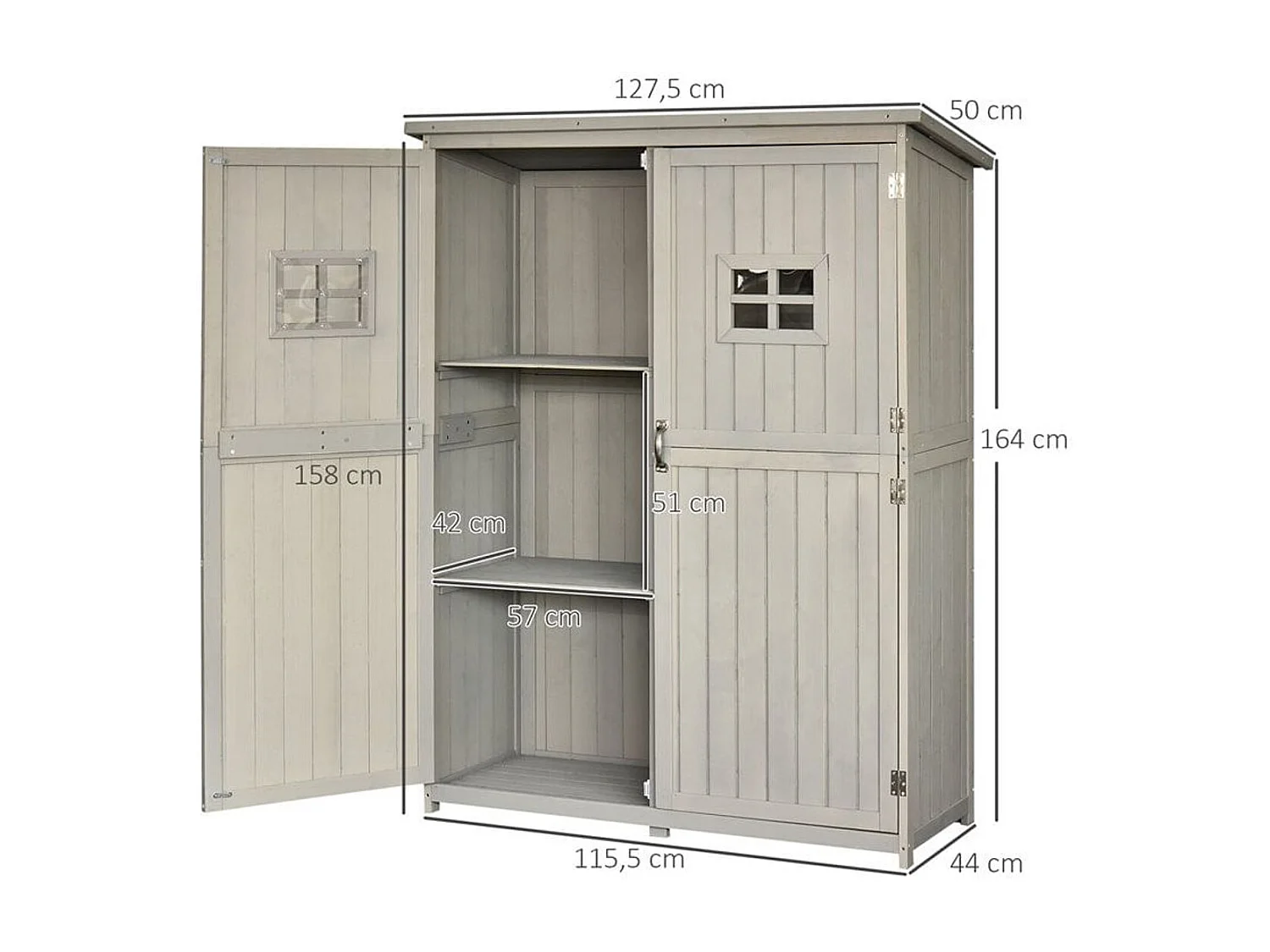 Cobertizo de madera gris 127.5x50x164 cm Outsunny