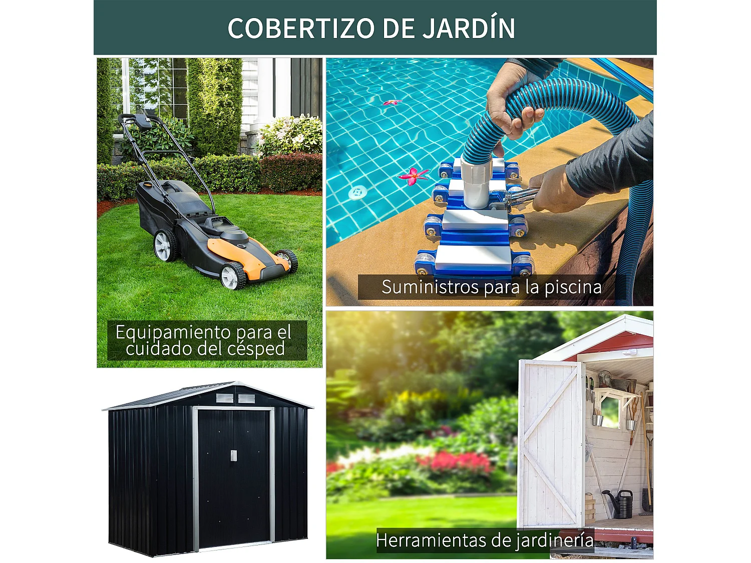 Caseta de jardín gris oscuro 213x130x185 cm Outsunny