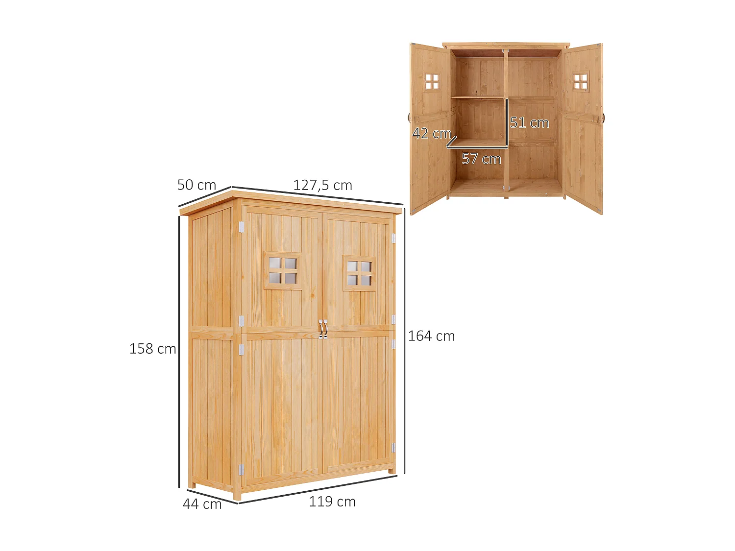 Cobertizo de madera madera natural 127.5x50x164 cm Outsunny