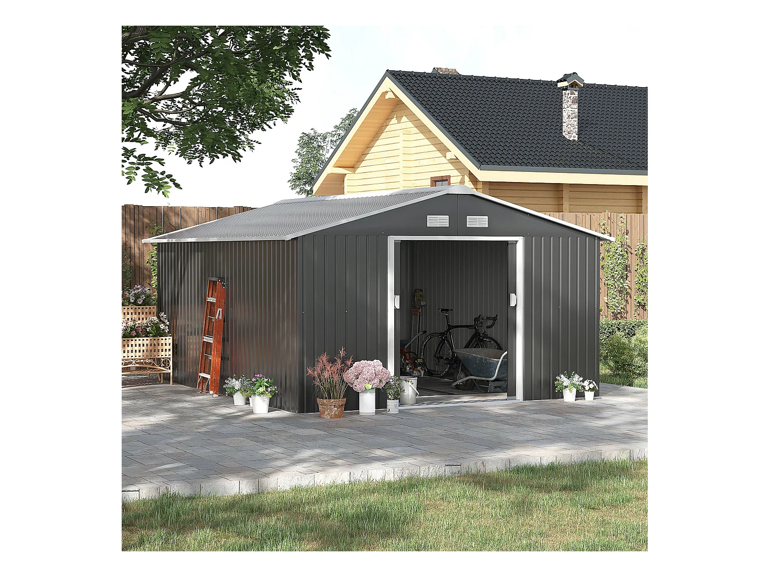 Caseta de jardín gris 340x386x200 cm Outsunny