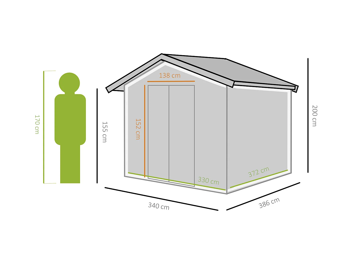 Caseta de jardín gris 340x386x200 cm Outsunny