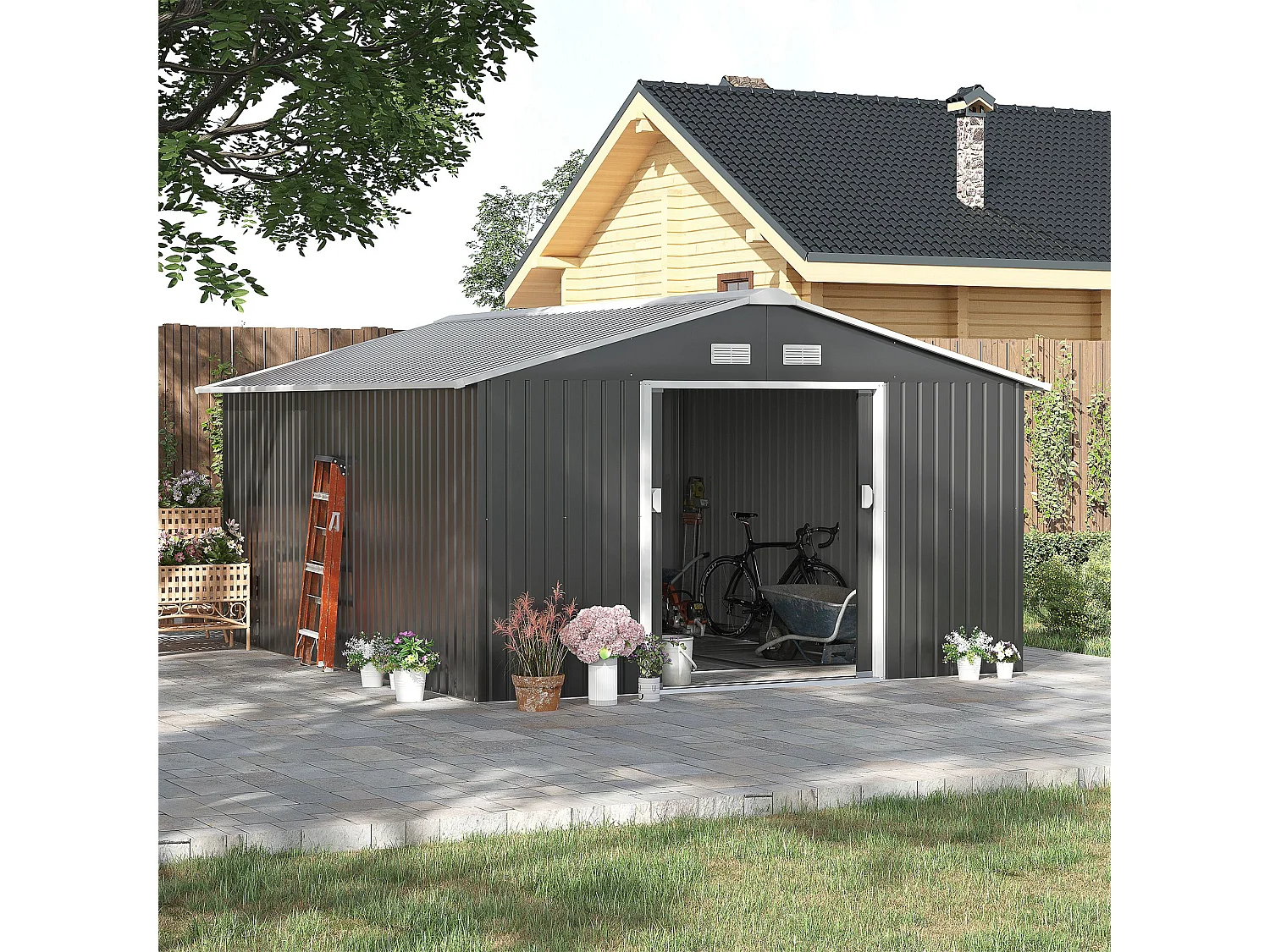 Caseta de jardín gris 340x386x200 cm Outsunny