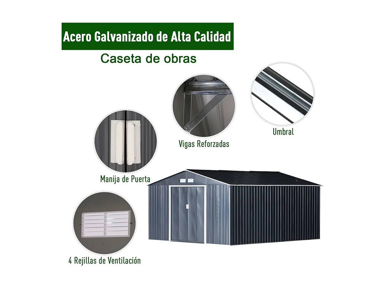 Caseta de jardín gris 340x386x200 cm Outsunny