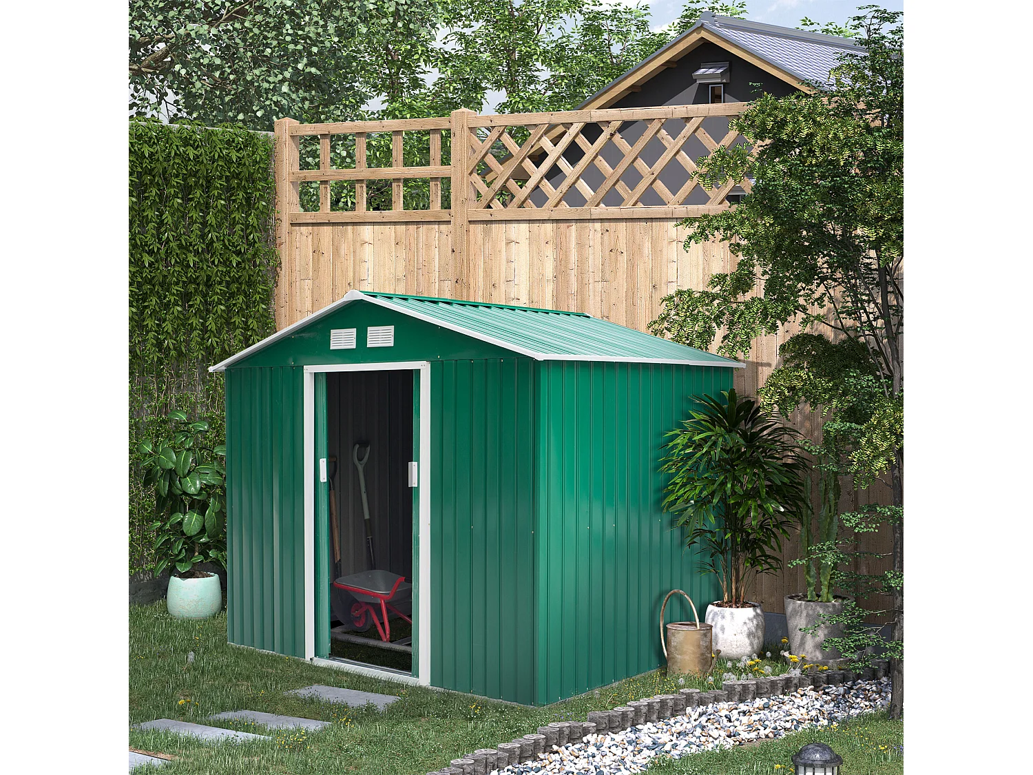 Cobertizo de jardín verde oscuro 277x195x192 cm Outsunny