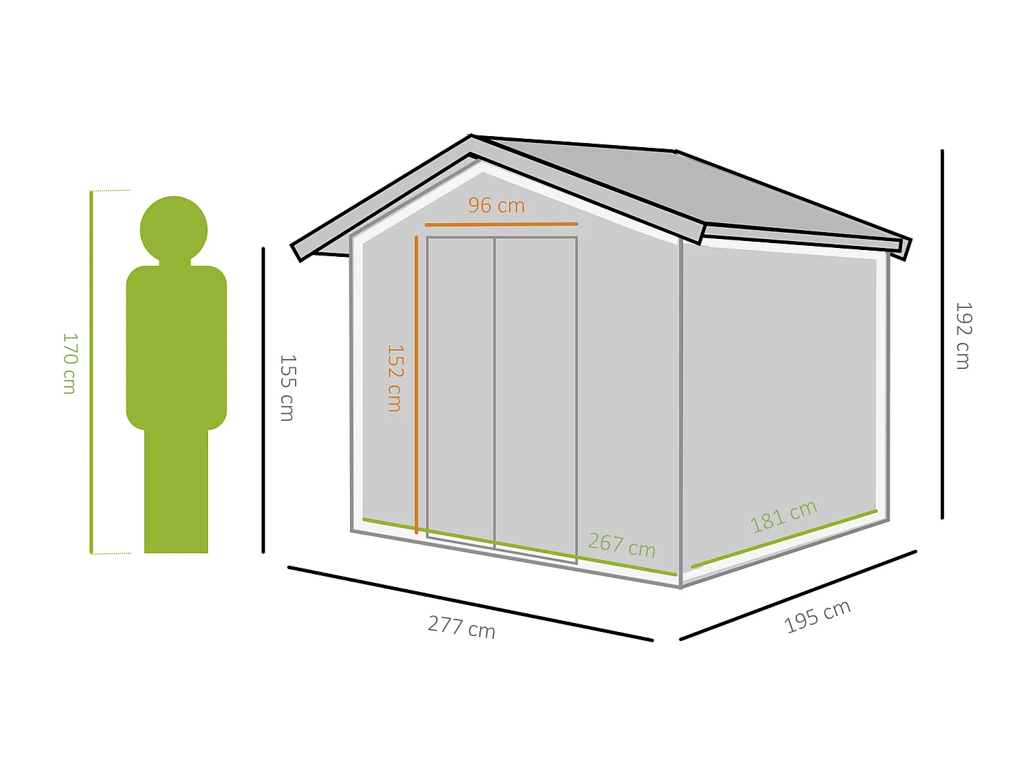 Cobertizo de jardín verde oscuro 277x195x192 cm Outsunny