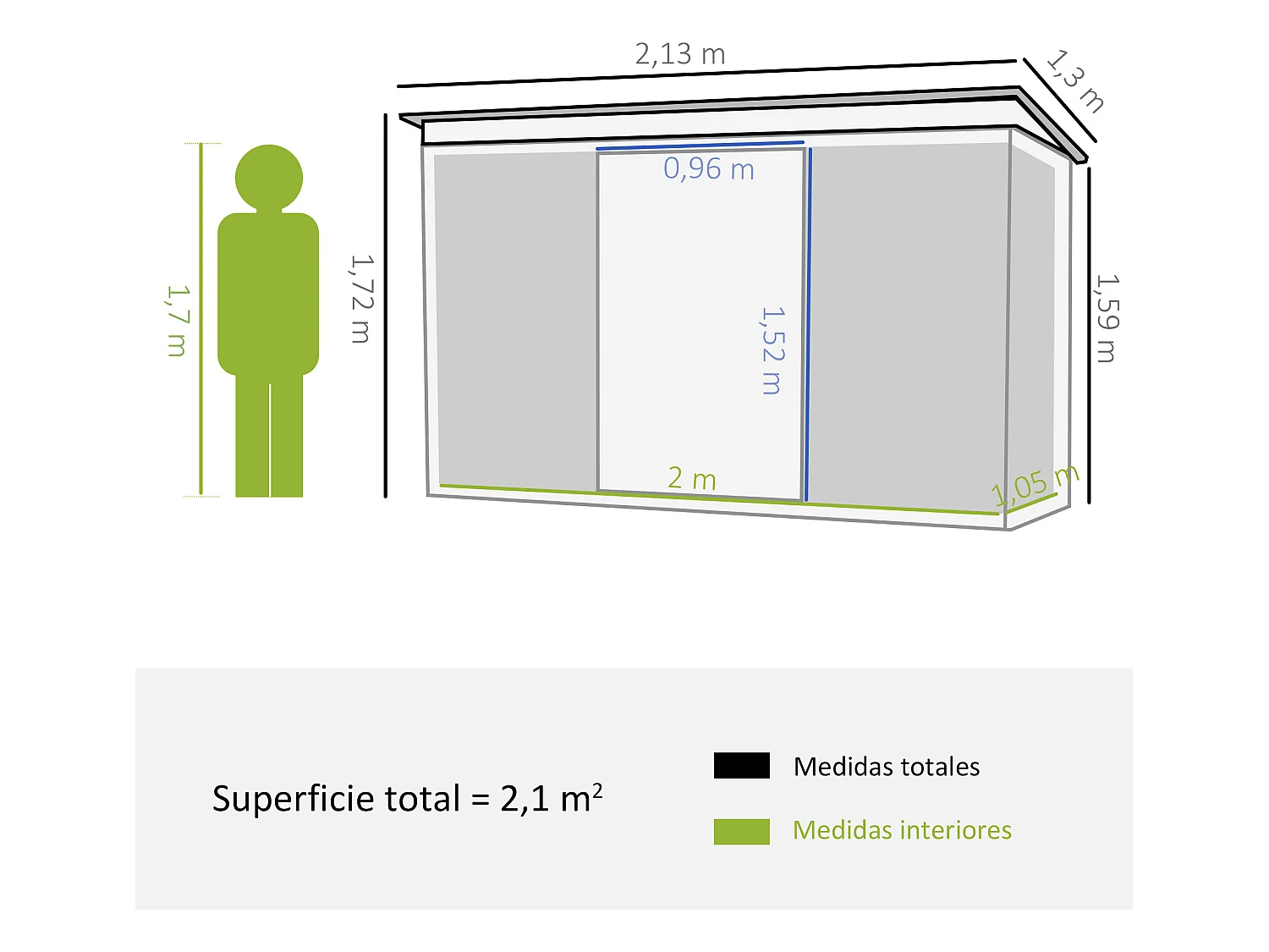 Caseta de jardín verde 213x130x172 cm Outsunny