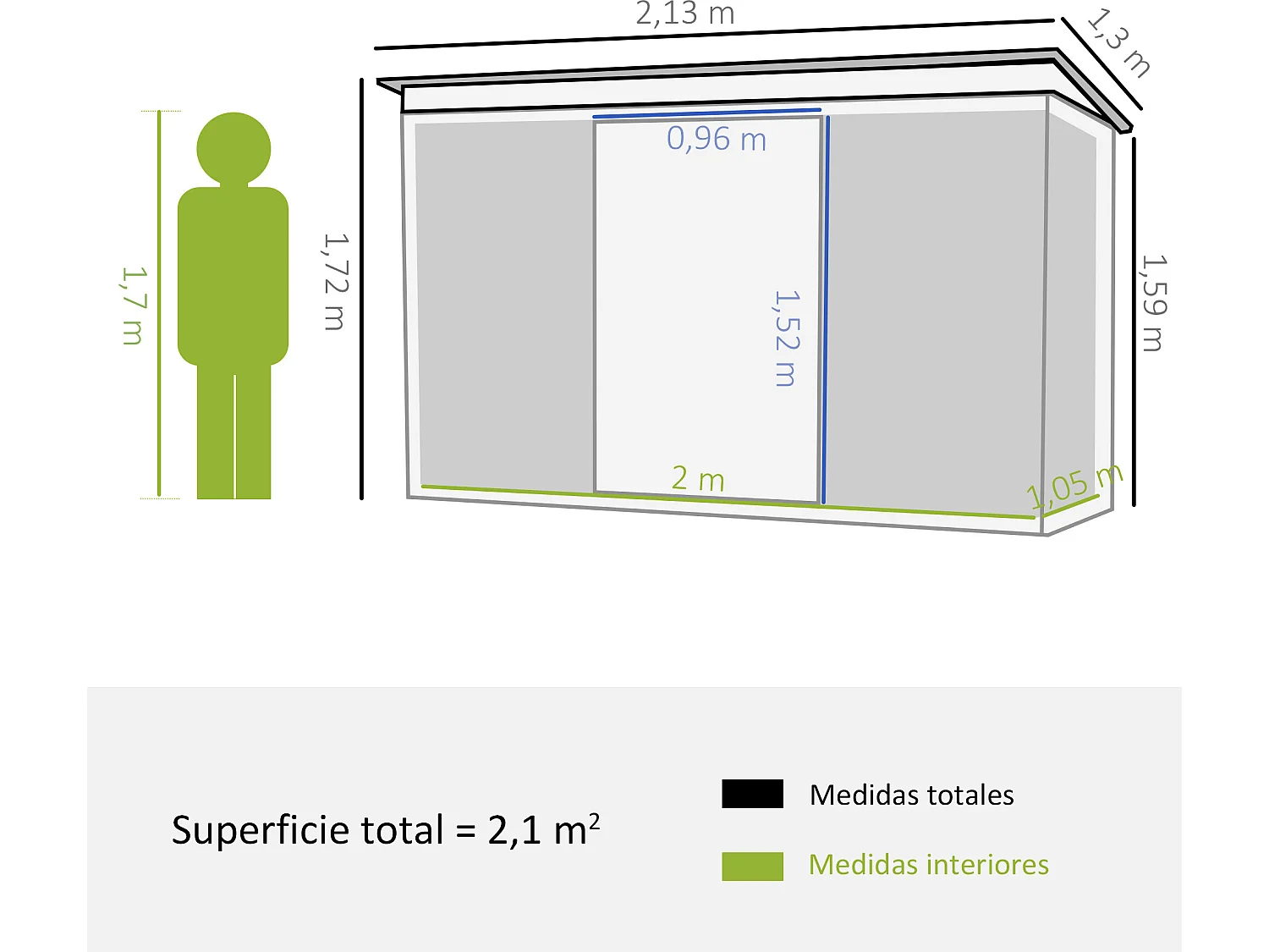 Caseta de jardín verde 213x130x172 cm Outsunny