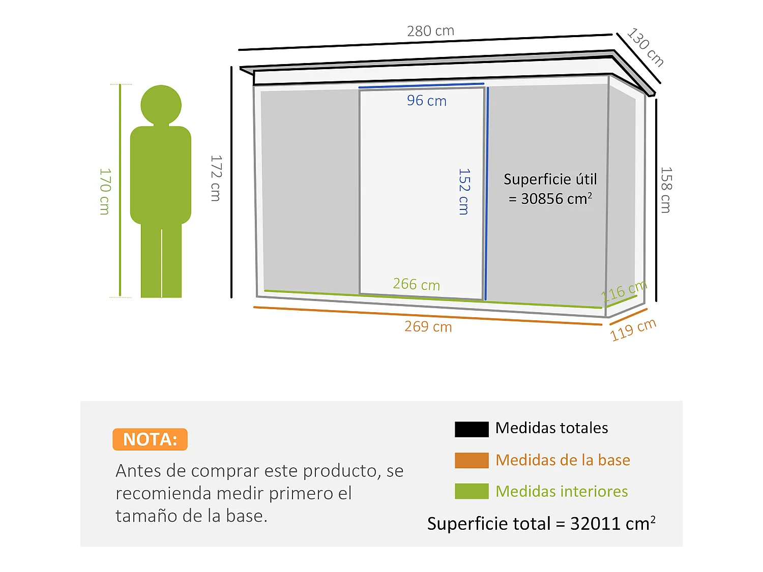 Caseta de jardín gris oscuro 280x130x172 cm Outsunny
