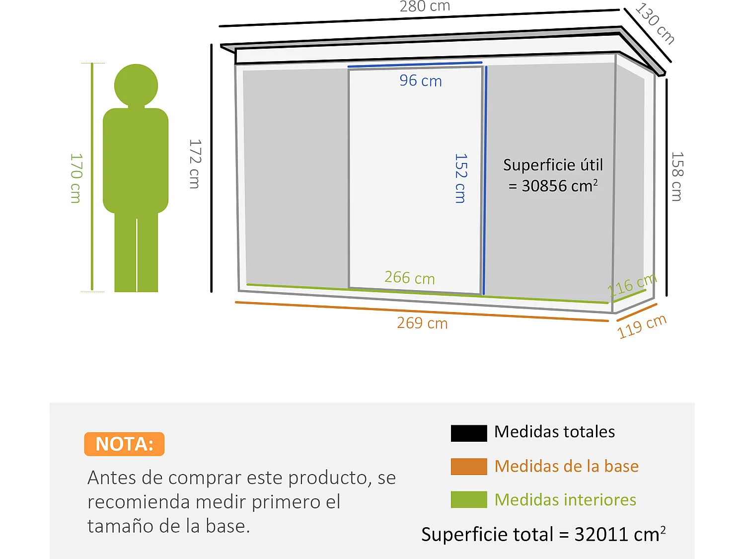 Caseta de jardín gris oscuro 280x130x172 cm Outsunny
