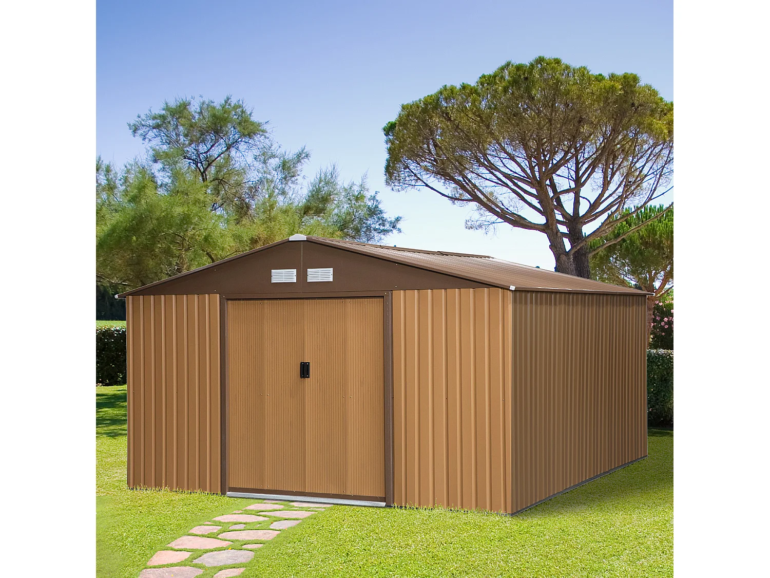 Cobertizo de jardín marrón 340x386x200 cm Outsunny