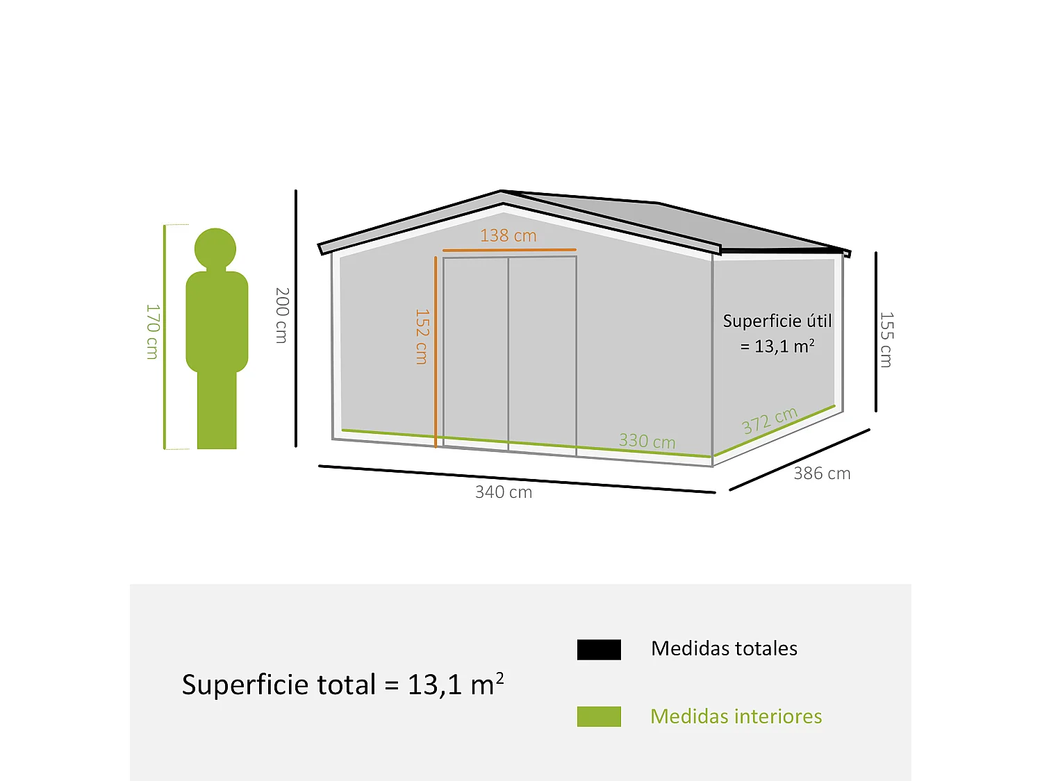 Cobertizo de jardín marrón 340x386x200 cm Outsunny