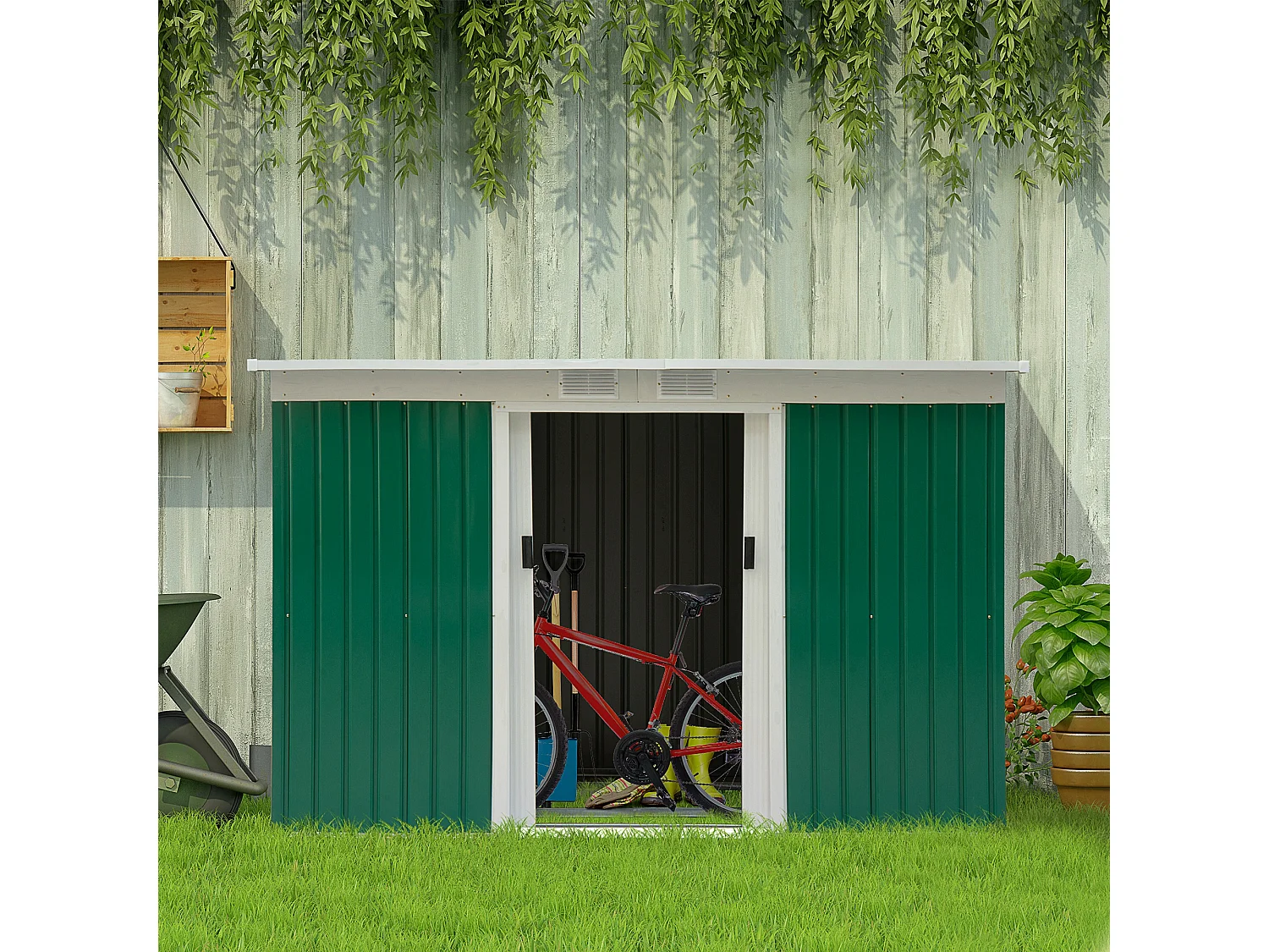 Caseta de jardín verde oscuro 280x130x172 cm Outsunny