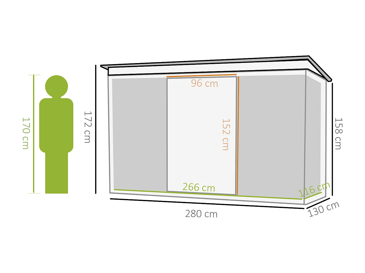 Caseta de jardín verde oscuro 280x130x172 cm Outsunny