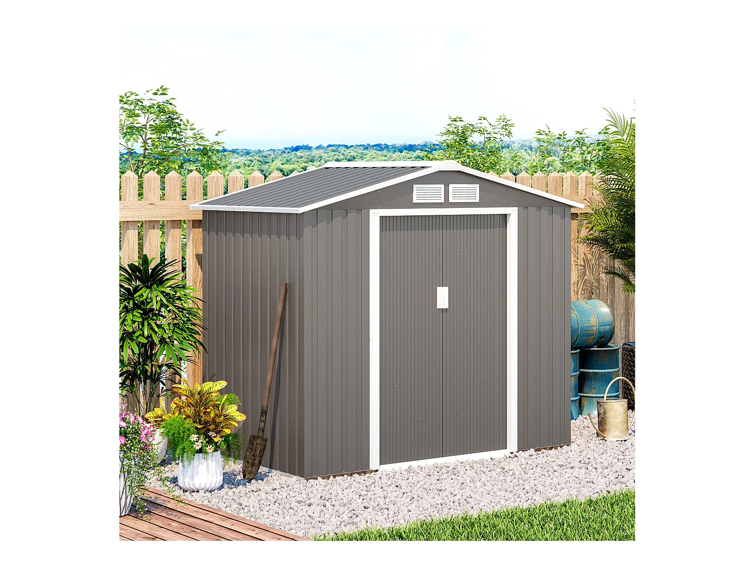 Caseta de jardín gris 213x130x185 cm Outsunny