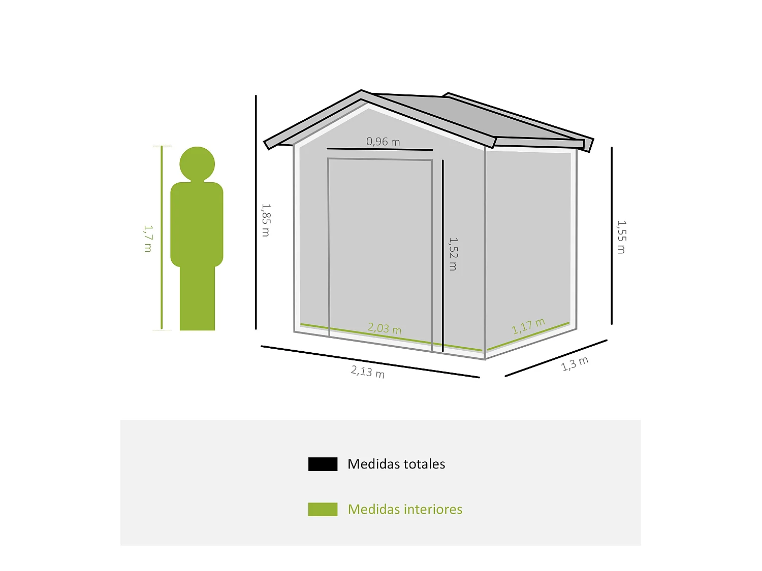 Caseta de jardín gris 213x130x185 cm Outsunny