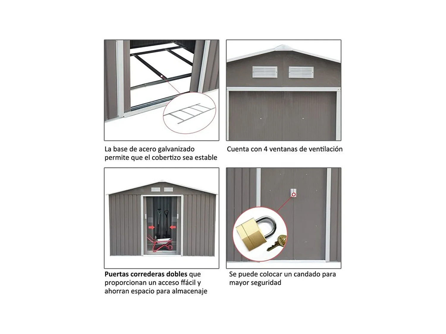 Caseta de jardín gris 213x130x185 cm Outsunny