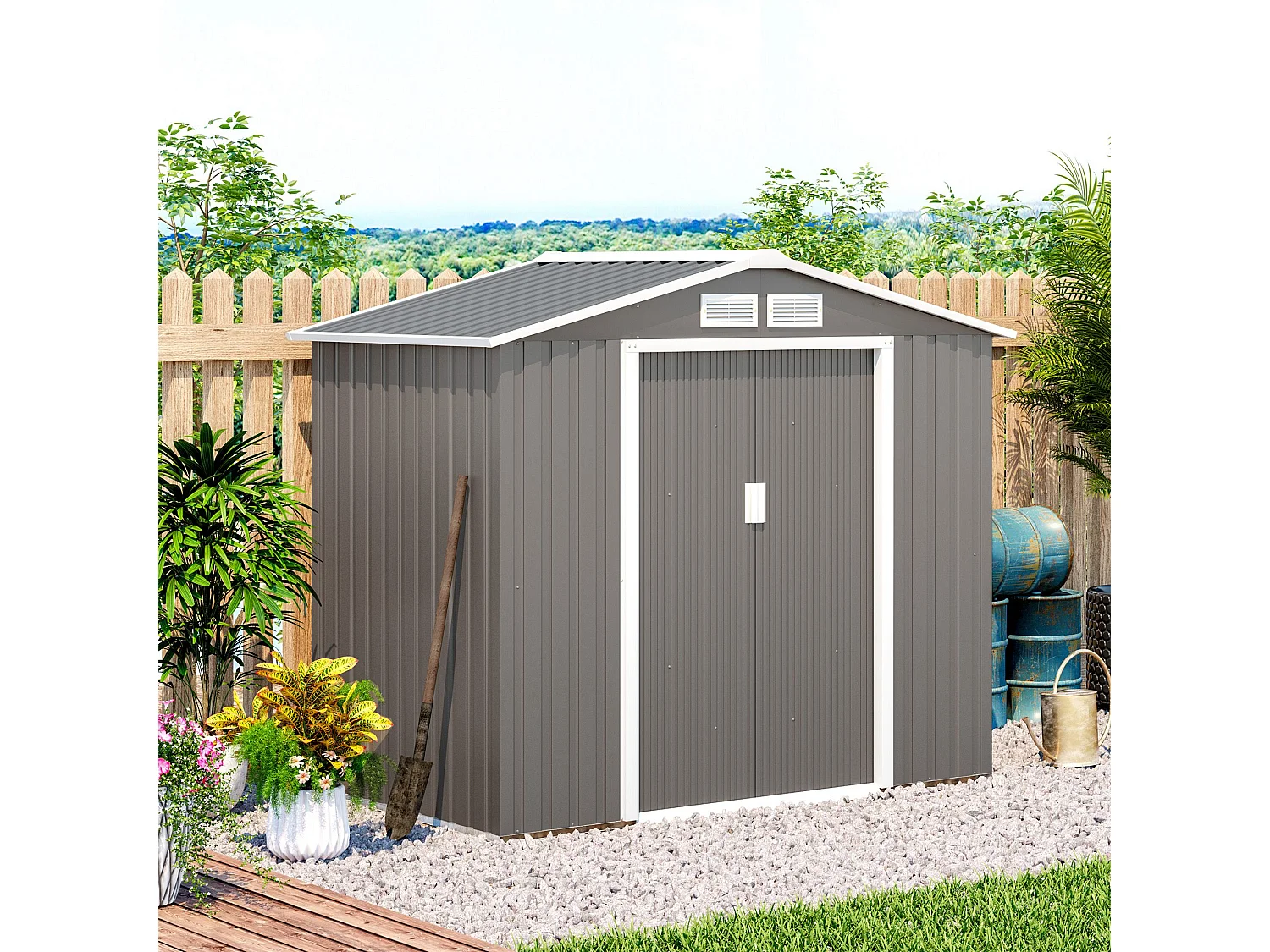 Caseta de jardín gris 213x130x185 cm Outsunny