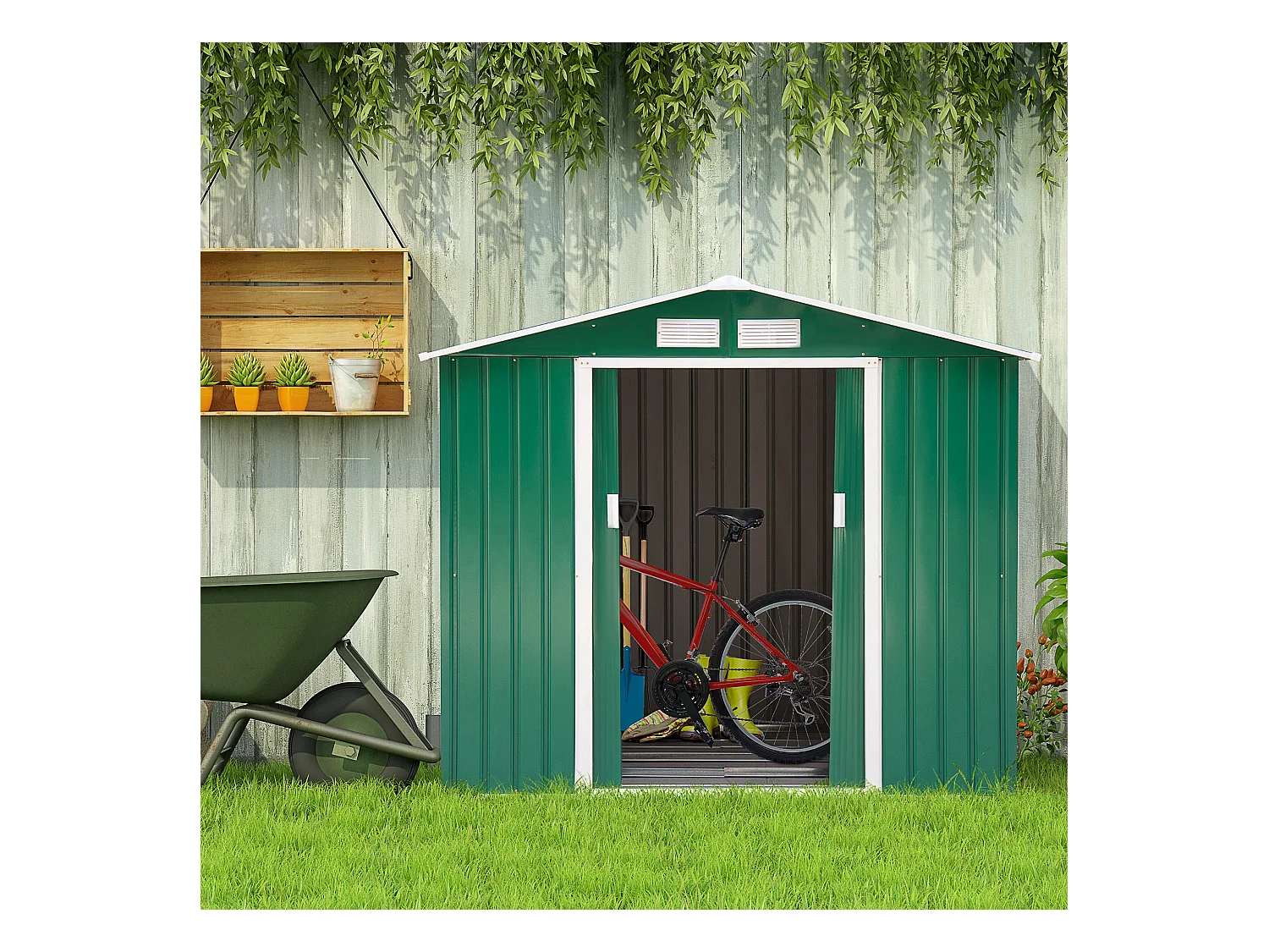 Caseta de jardín verde oscuro 213x130x185 cm Outsunny