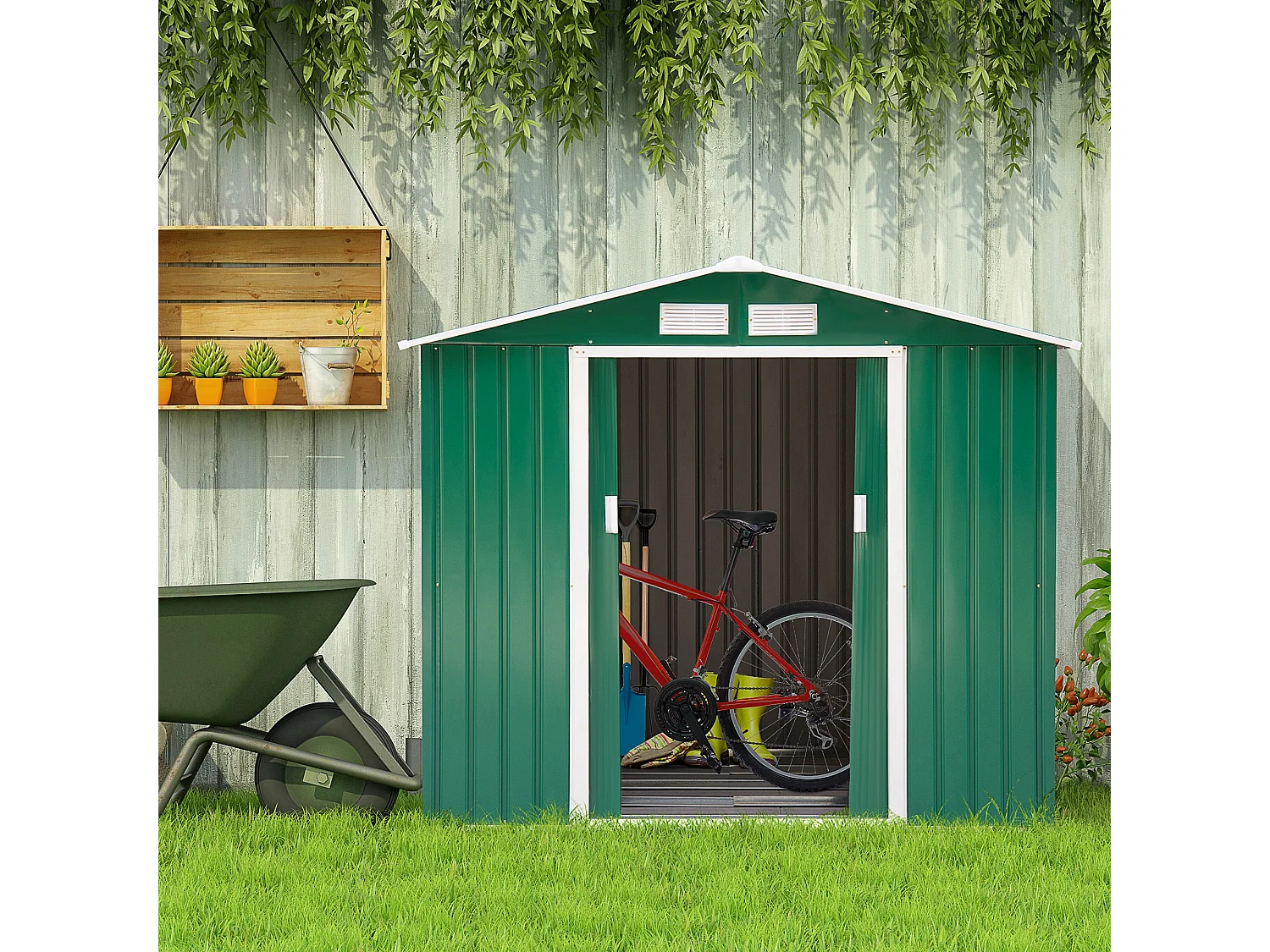 Caseta de jardín verde oscuro 213x130x185 cm Outsunny