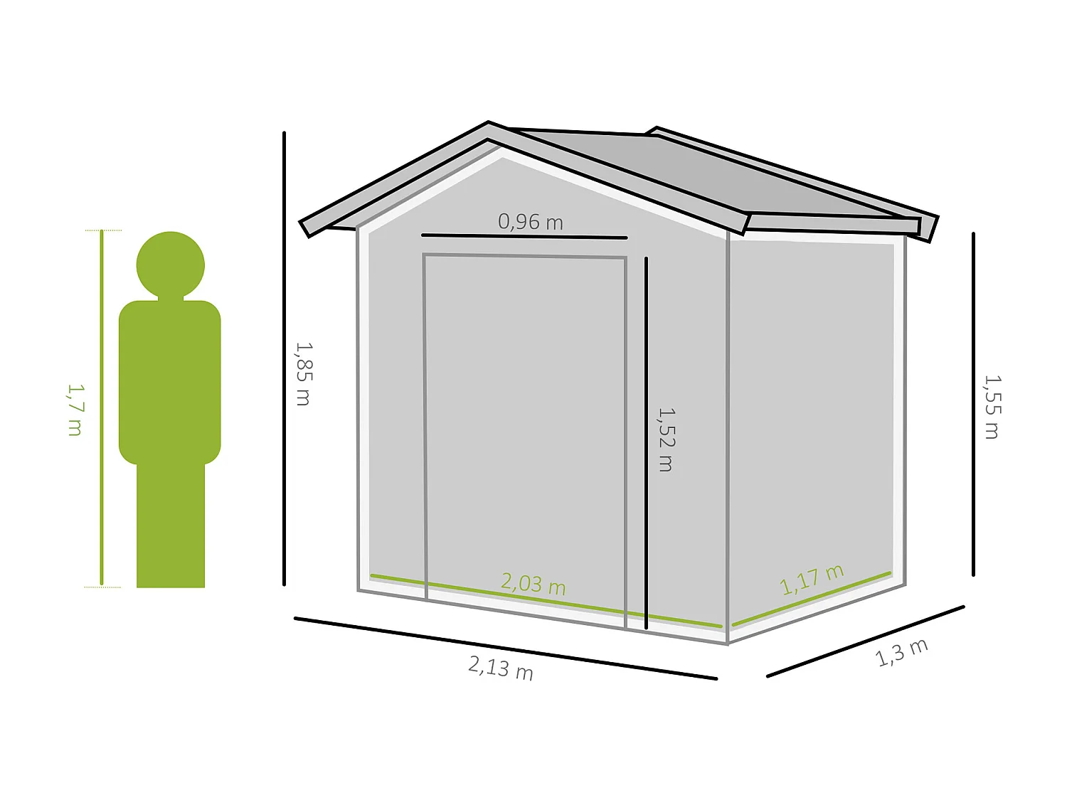 Caseta de jardín verde oscuro 213x130x185 cm Outsunny